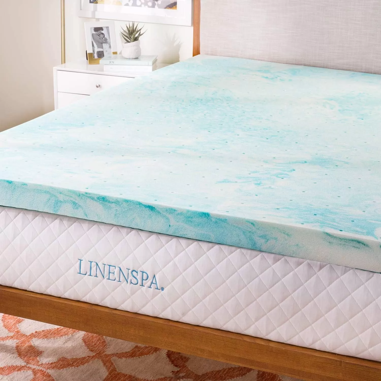 imageLINENSPA 3 Inch Gel Swirl Memory Foam Mattress Topper  Cooling Gel Infused  Pressure Relieving  CertiPUR Certified  QueenFull