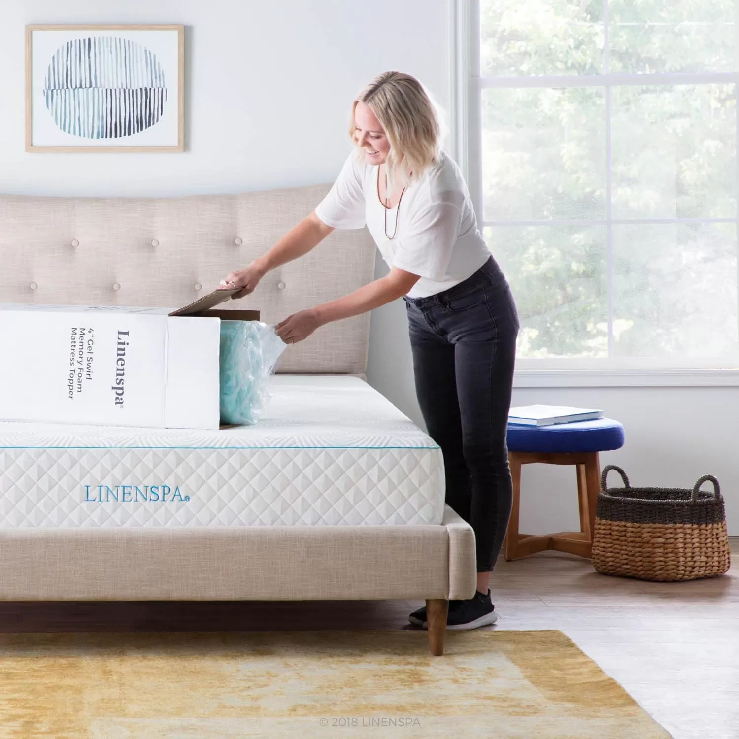 imageLINENSPA 3 Inch Gel Swirl Memory Foam Mattress Topper  Cooling Gel Infused  Pressure Relieving  CertiPUR Certified  QueenKing