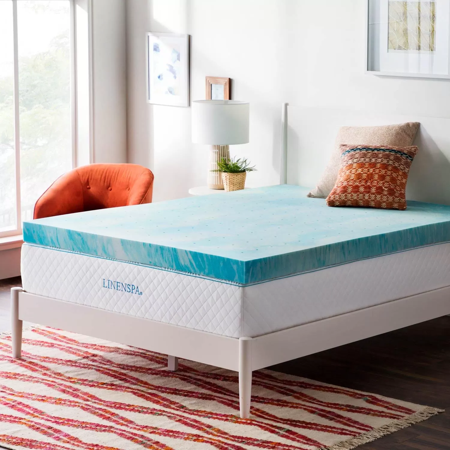 imageLINENSPA 3 Inch Gel Swirl Memory Foam Mattress Topper  Cooling Gel Infused  Pressure Relieving  CertiPUR Certified  QueenKing