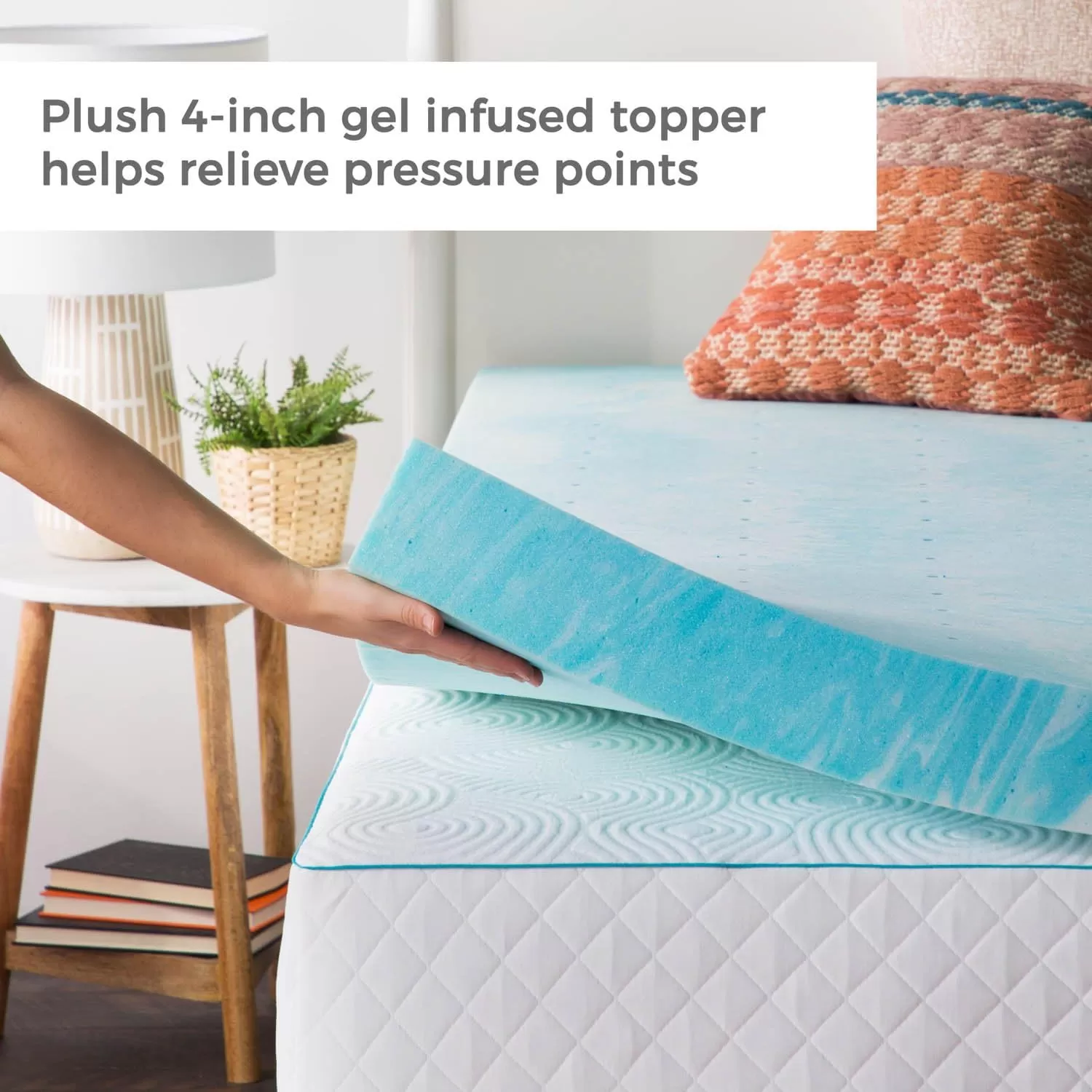 imageLINENSPA 3 Inch Gel Swirl Memory Foam Mattress Topper  Cooling Gel Infused  Pressure Relieving  CertiPUR Certified  QueenKing