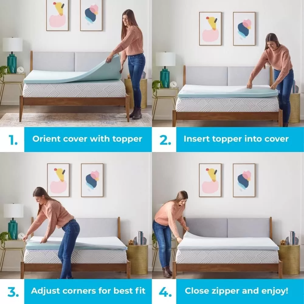 imageLINENSPA 3 Inch Gel Swirl Memory Foam Mattress Topper  Cooling Gel Infused  Pressure Relieving  CertiPUR Certified  QueenKing