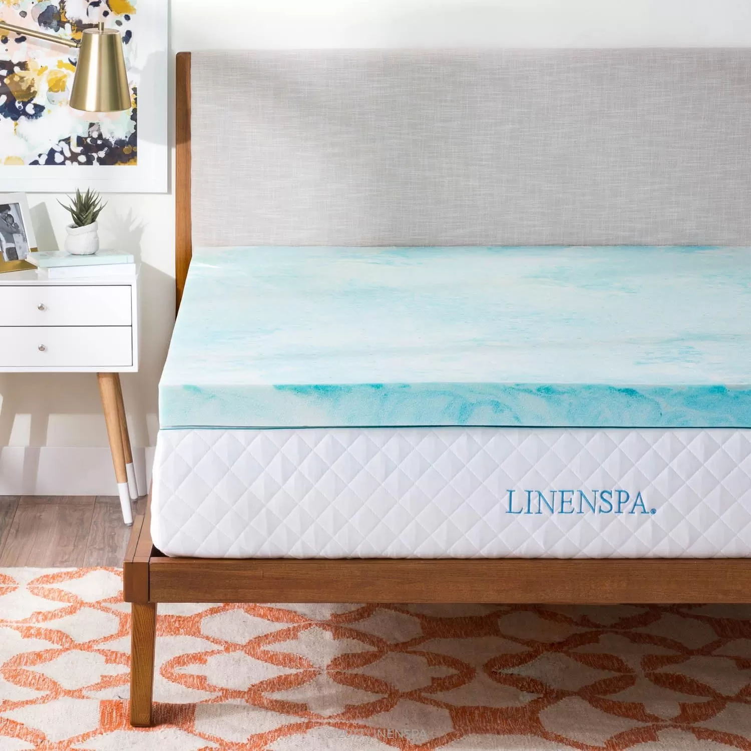 imageLINENSPA 3 Inch Gel Swirl Memory Foam Mattress Topper  Cooling Gel Infused  Pressure Relieving  CertiPUR Certified  QueenKing
