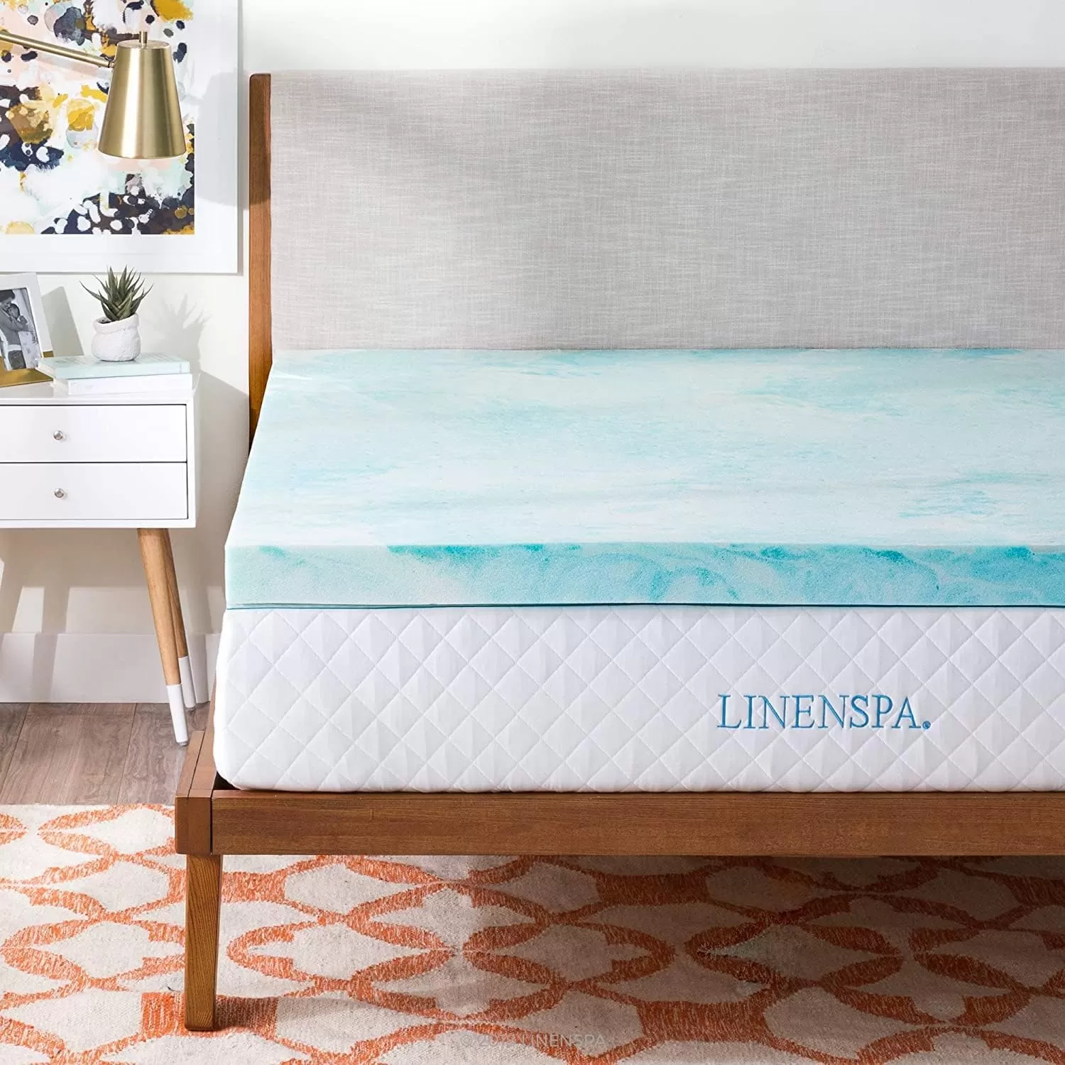 imageLINENSPA 3 Inch Gel Swirl Memory Foam Mattress Topper  Cooling Gel Infused  Pressure Relieving  CertiPUR Certified  QueenKing