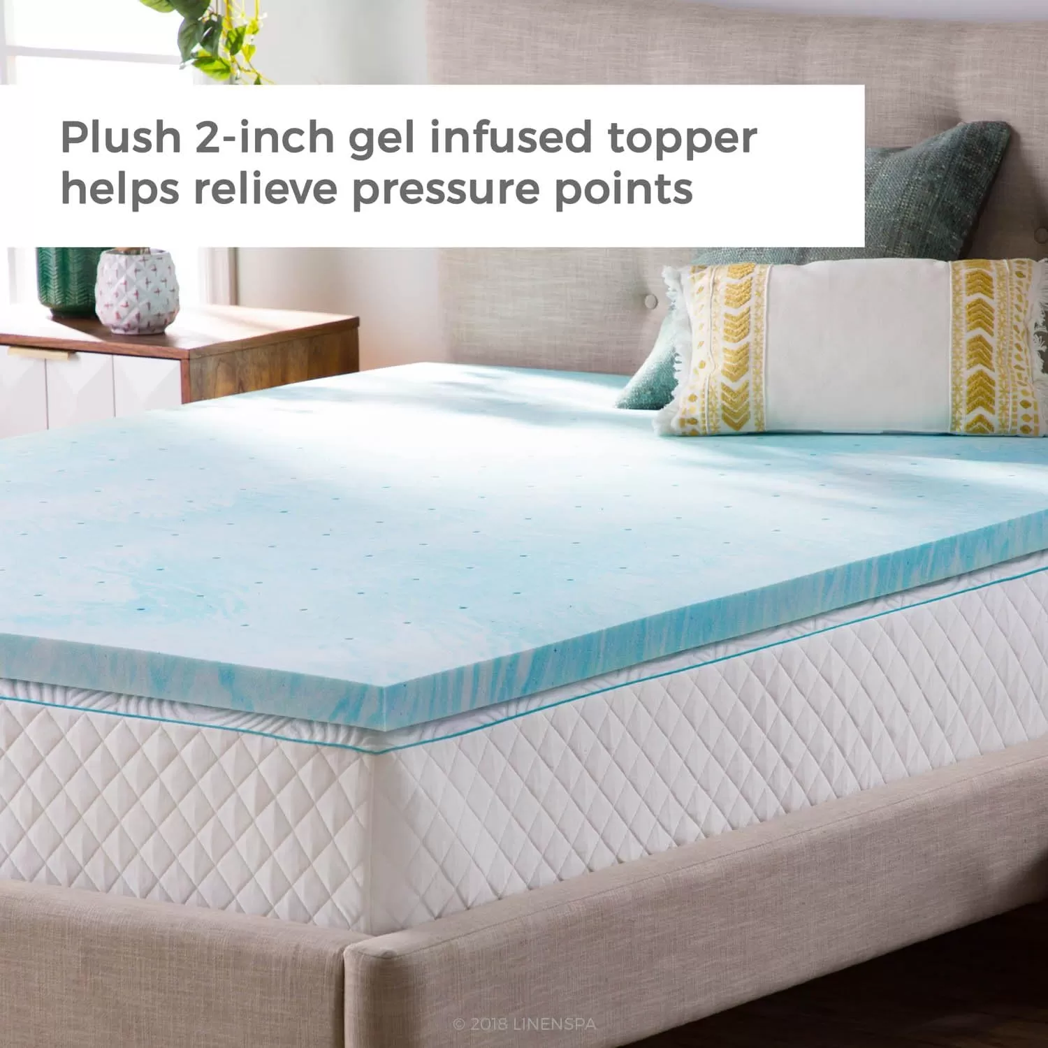 imageLINENSPA 3 Inch Gel Swirl Memory Foam Mattress Topper  Cooling Gel Infused  Pressure Relieving  CertiPUR Certified  QueenKing