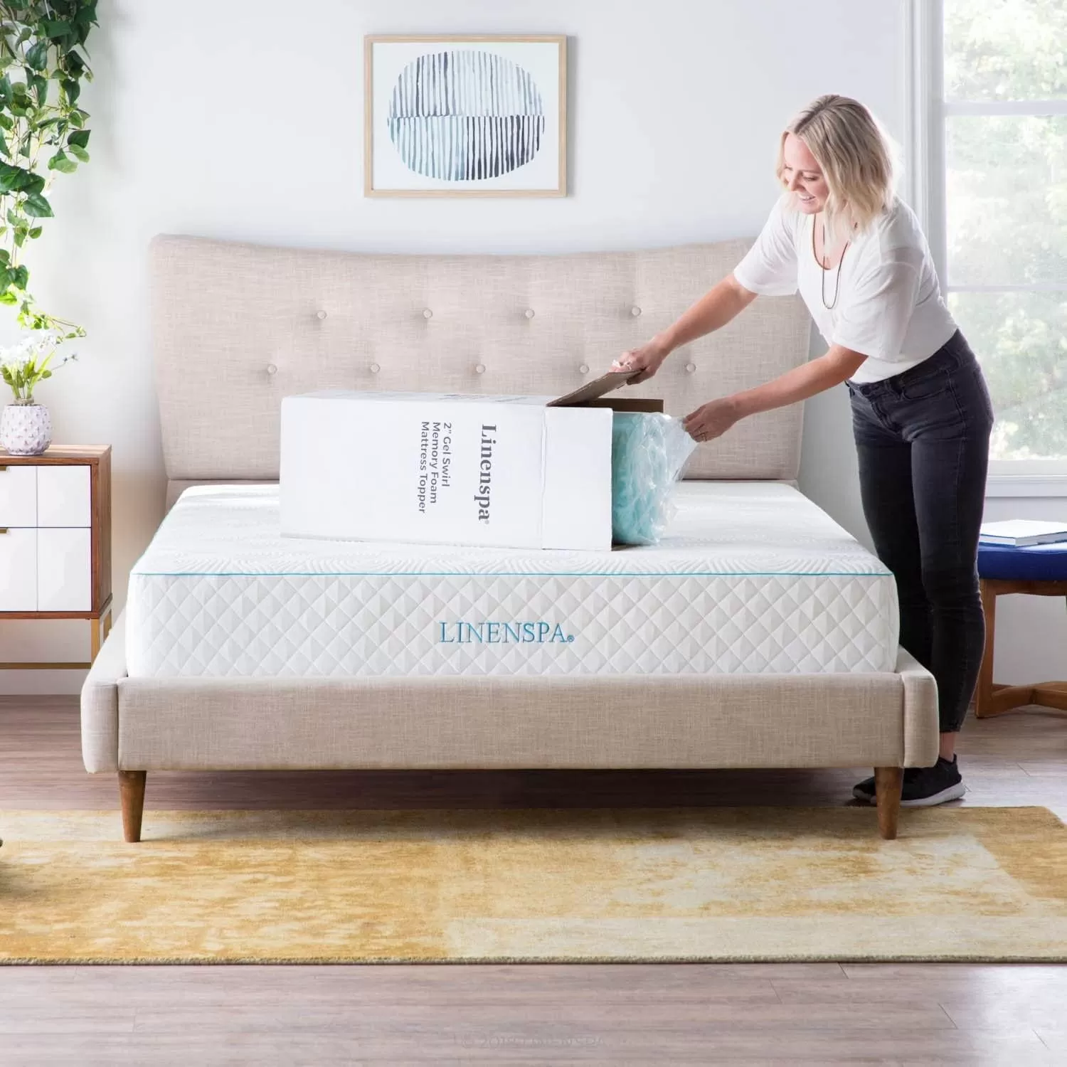 imageLINENSPA 3 Inch Gel Swirl Memory Foam Mattress Topper  Cooling Gel Infused  Pressure Relieving  CertiPUR Certified  QueenKing