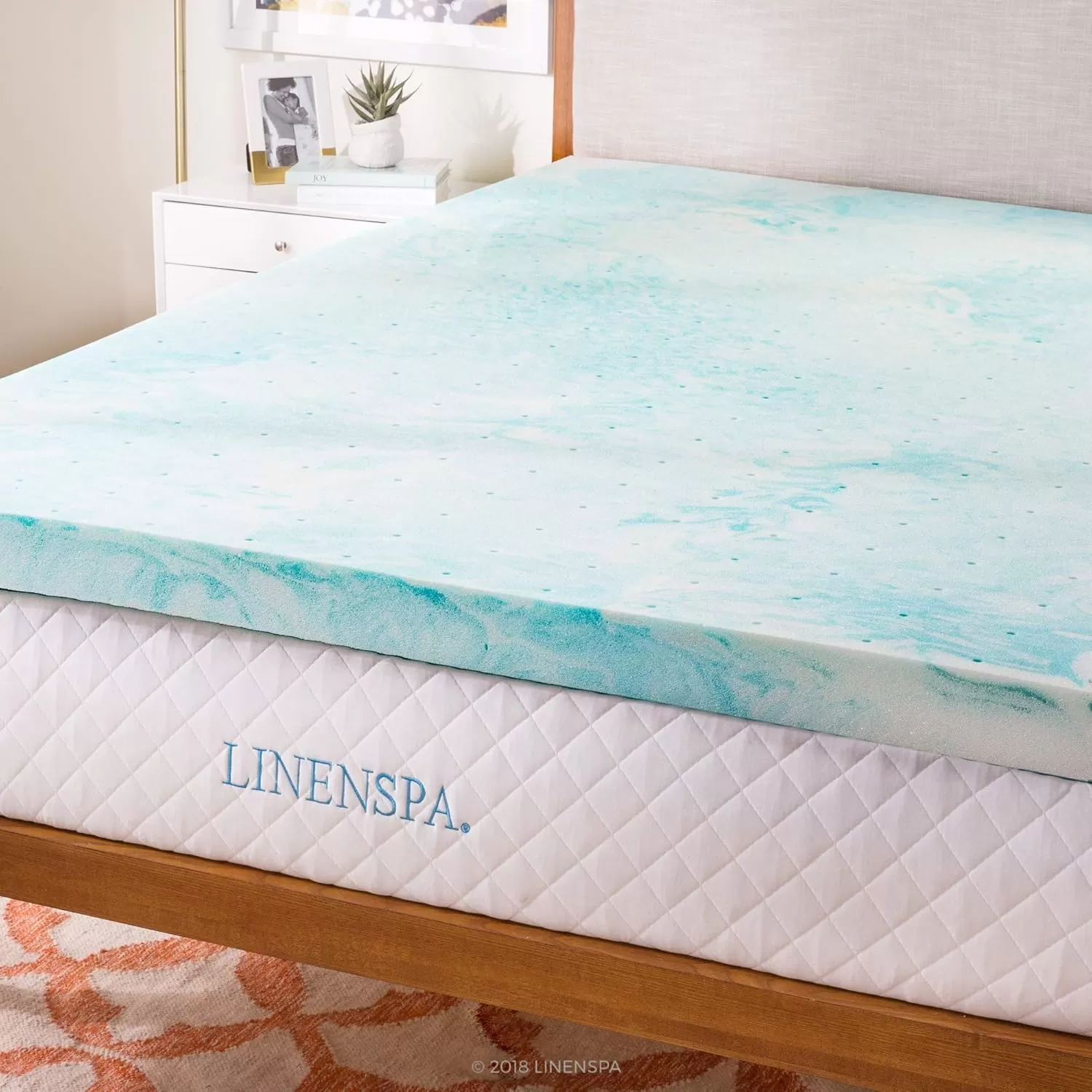 imageLINENSPA 3 Inch Gel Swirl Memory Foam Mattress Topper  Cooling Gel Infused  Pressure Relieving  CertiPUR Certified  QueenTwin