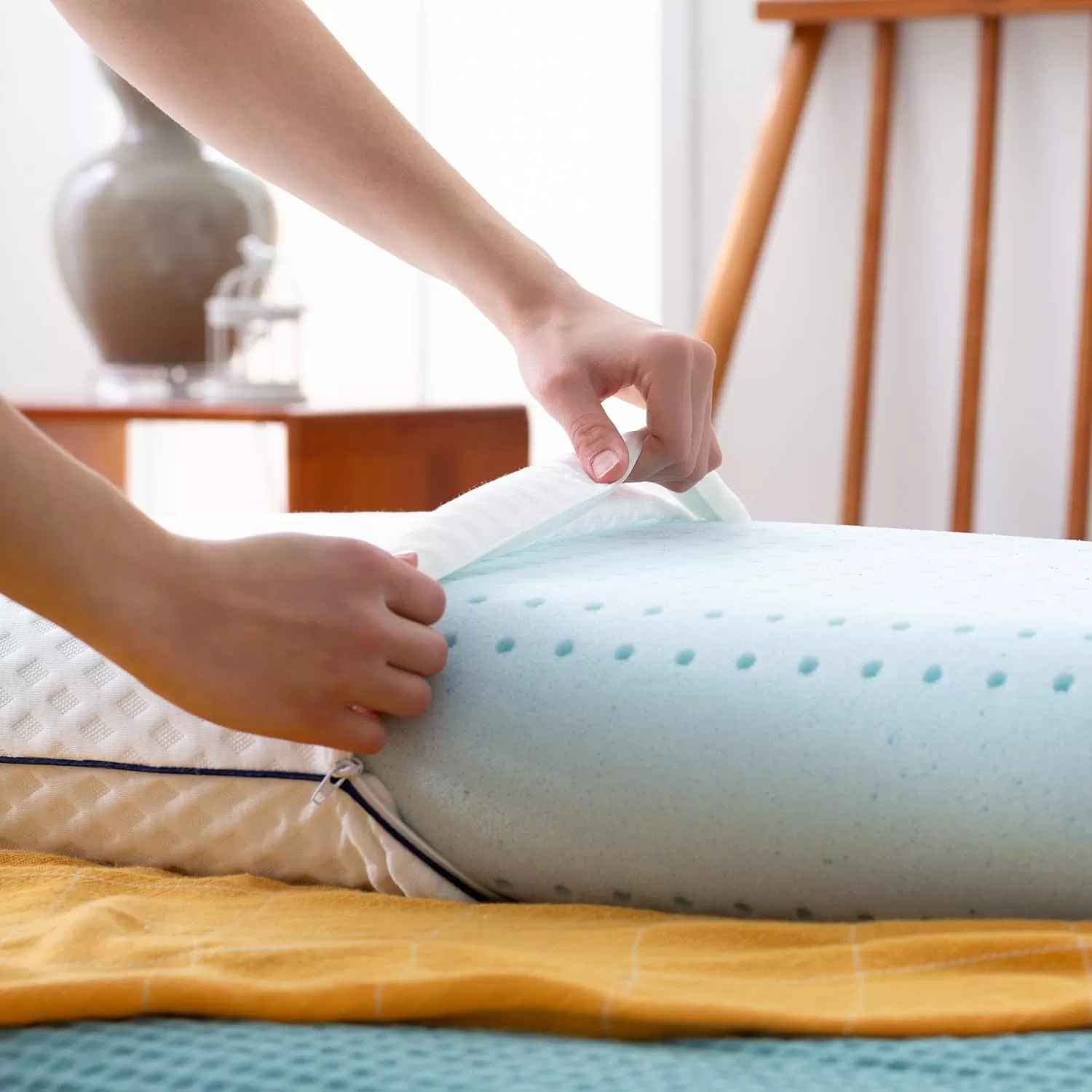 imageLINENSPA Pillow  Ventilated Gel  Memory Foam Pillows for Neck Support  Great for Side Back and Stomach Sleepers  King SizeBlue