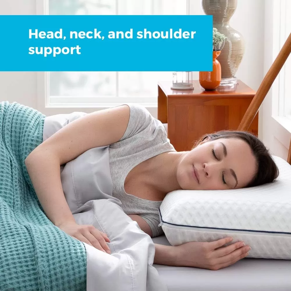 imageLINENSPA Pillow  Ventilated Gel  Memory Foam Pillows for Neck Support  Great for Side Back and Stomach Sleepers  King SizeBlue