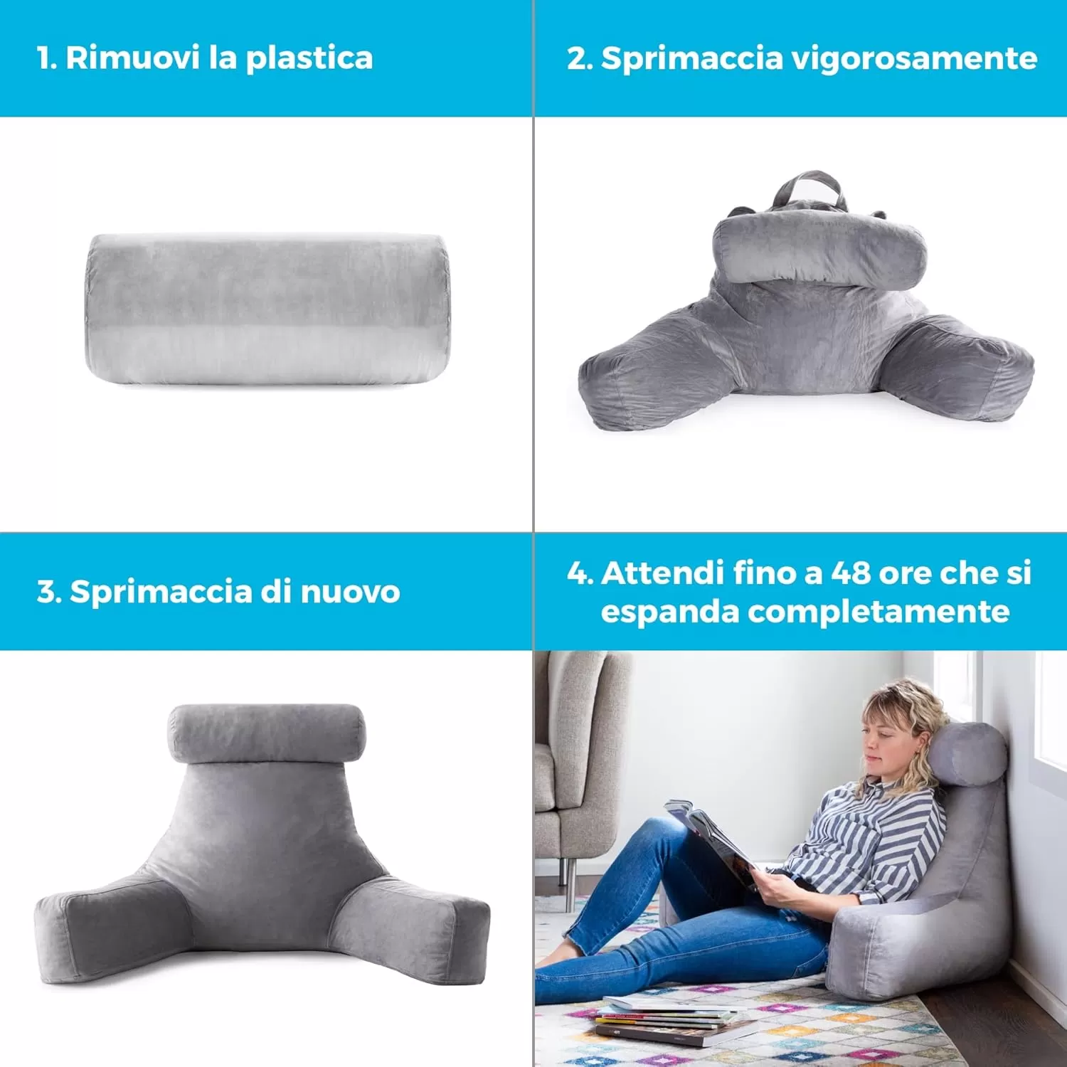 imageLINENSPA Reading Pillow with Shredded Memory Foam Back Pillow for Sitting in Bed Reading Gaming Watching TV  Chair Pillow with Arms Dorm Room Essentials StoneStone