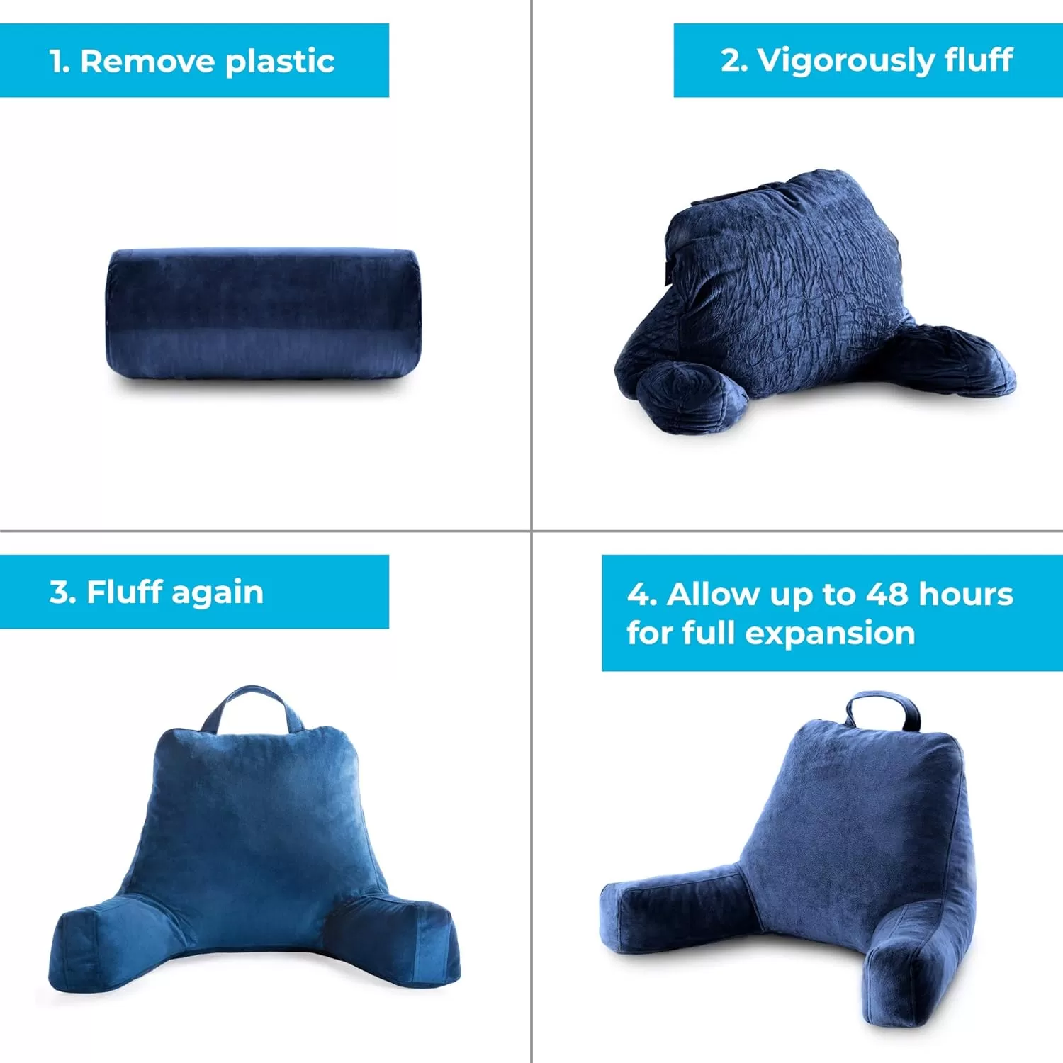 imageLINENSPA Reading Pillow with Shredded Memory Foam Back Pillow for Sitting in Bed Reading Gaming Watching TV  Chair Pillow with Arms Dorm Room Essentials StoneNavy