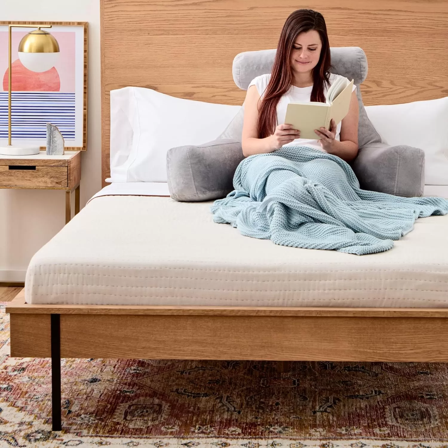 imageLINENSPA Reading Pillow with Shredded Memory Foam Back Pillow for Sitting in Bed Reading Gaming Watching TV  Chair Pillow with Arms Dorm Room Essentials StoneStone