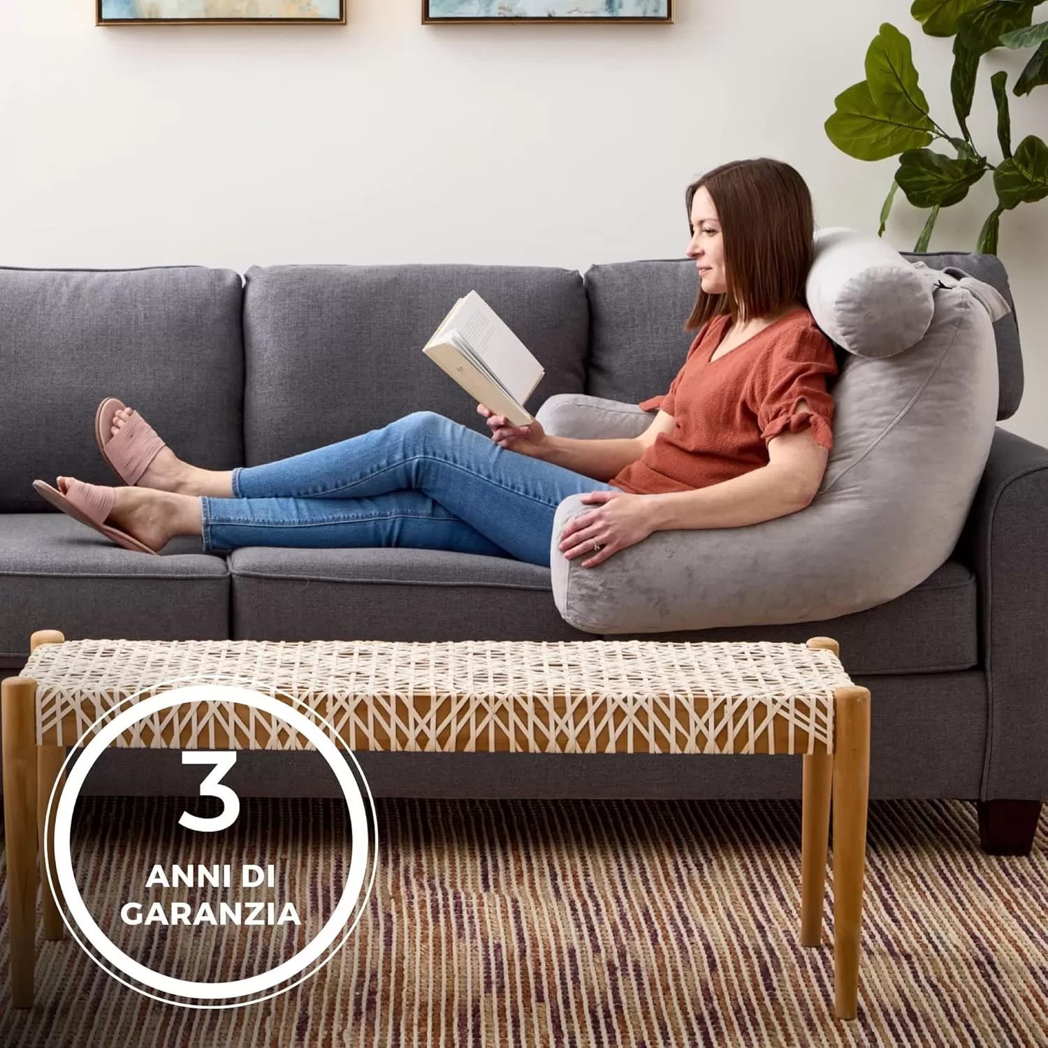 imageLINENSPA Reading Pillow with Shredded Memory Foam Back Pillow for Sitting in Bed Reading Gaming Watching TV  Chair Pillow with Arms Dorm Room Essentials StoneStone