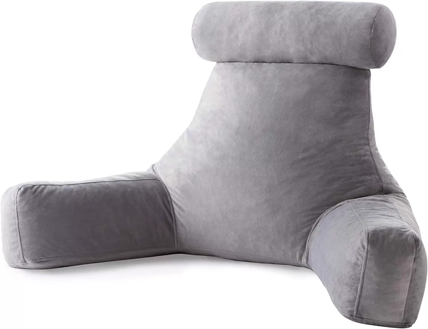 imageLINENSPA Reading Pillow with Shredded Memory Foam Back Pillow for Sitting in Bed Reading Gaming Watching TV  Chair Pillow with Arms Dorm Room Essentials StoneStone