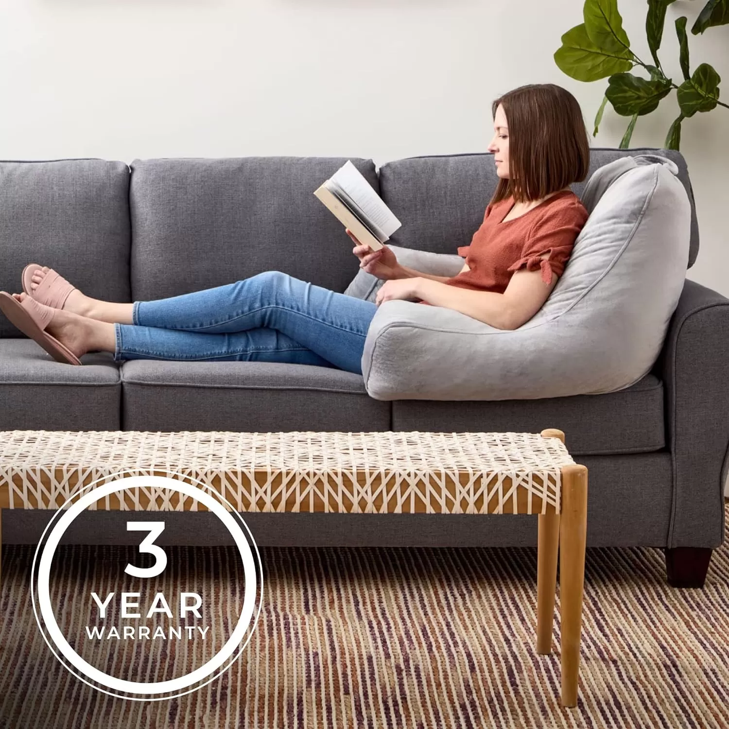 imageLINENSPA Reading Pillow with Shredded Memory Foam Back Pillow for Sitting in Bed Reading Gaming Watching TV  Chair Pillow with Arms Dorm Room Essentials StoneStone