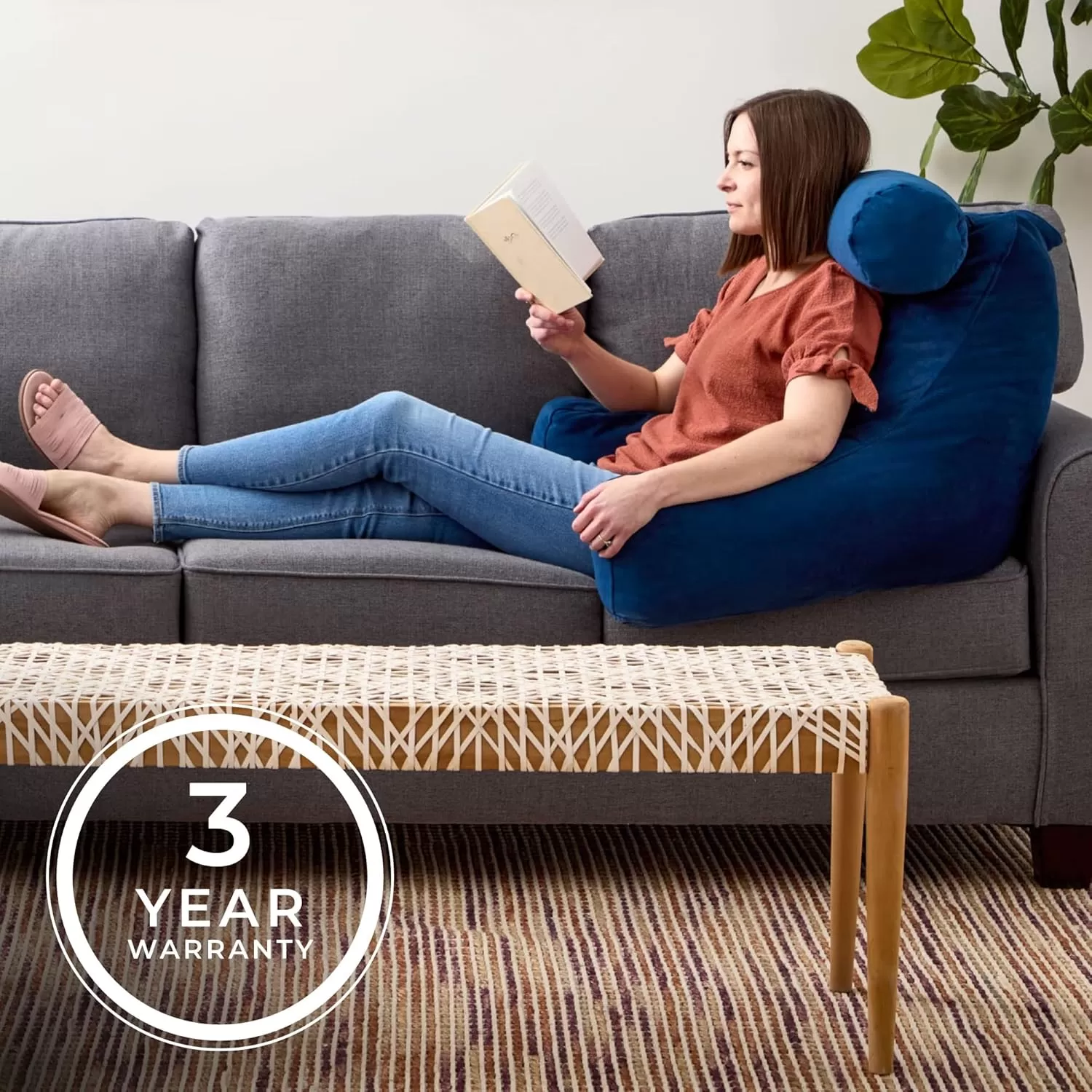 imageLINENSPA Reading Pillow with Shredded Memory Foam Back Pillow for Sitting in Bed Reading Gaming Watching TV  Chair Pillow with Arms Dorm Room Essentials StoneNavy