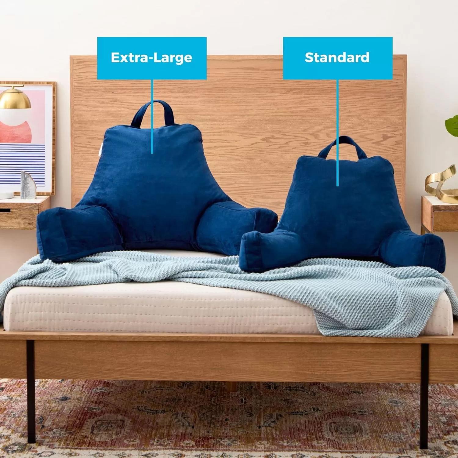 imageLINENSPA Reading Pillow with Shredded Memory Foam Back Pillow for Sitting in Bed Reading Gaming Watching TV  Chair Pillow with Arms Dorm Room Essentials StoneNavy