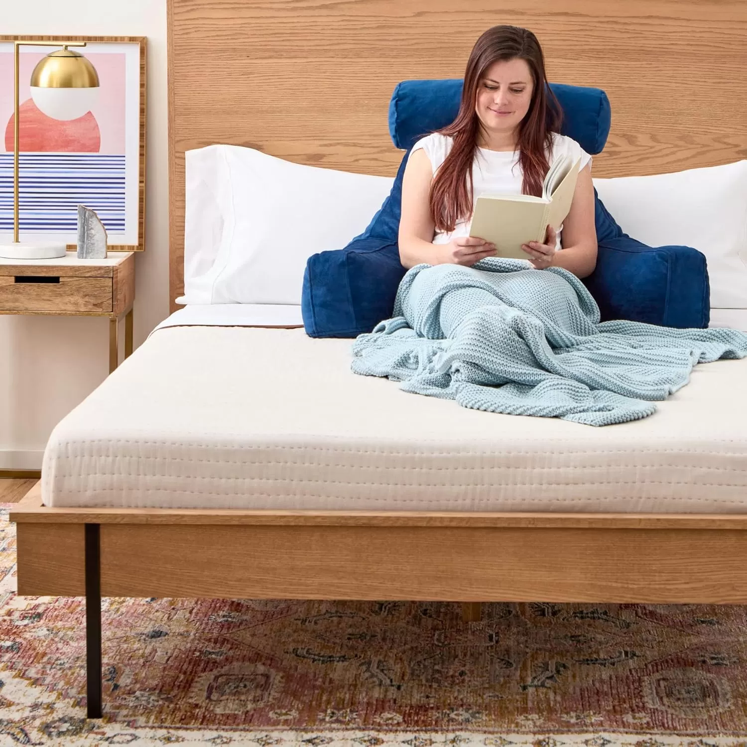 imageLINENSPA Reading Pillow with Shredded Memory Foam Back Pillow for Sitting in Bed Reading Gaming Watching TV  Chair Pillow with Arms Dorm Room Essentials StoneNavy