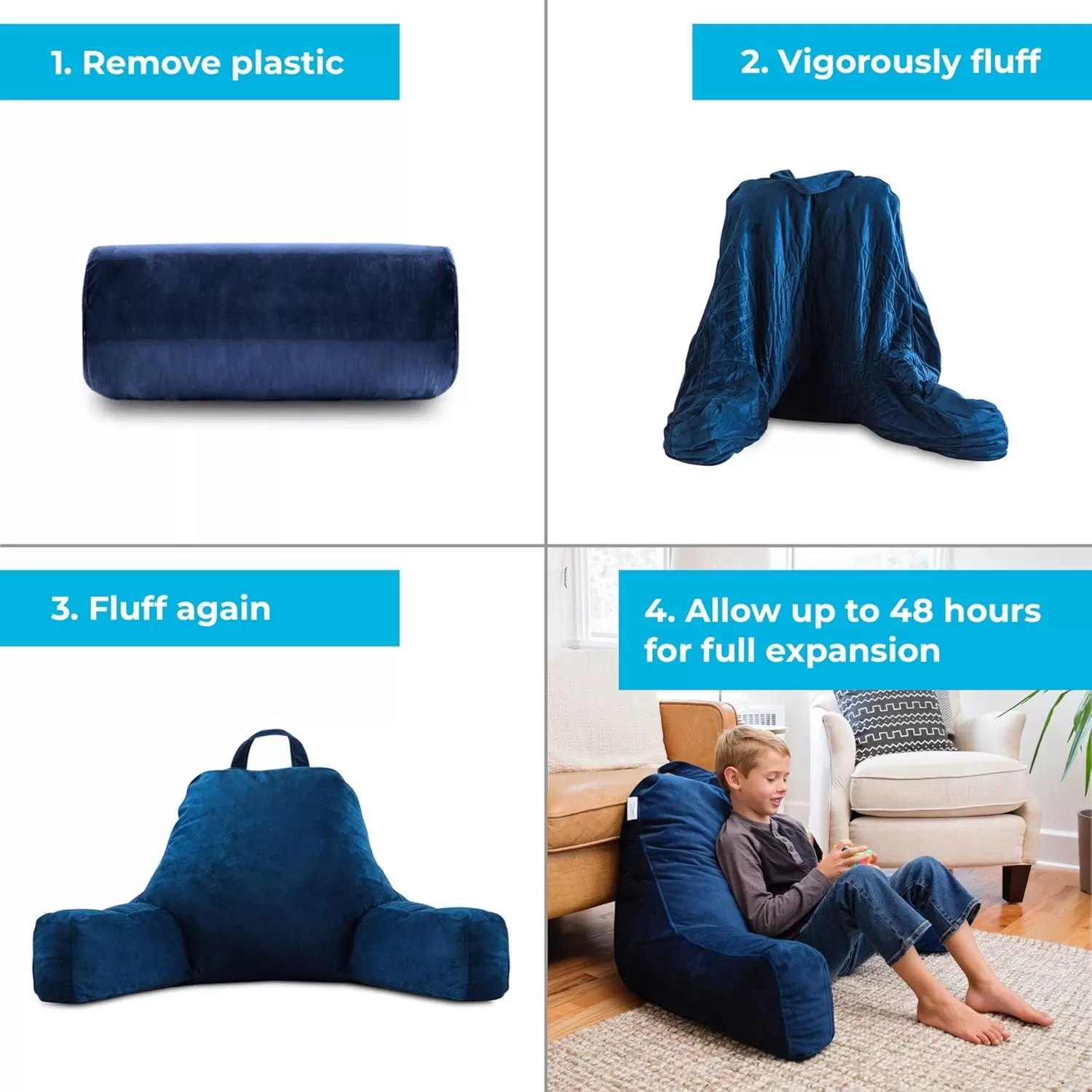 imageLINENSPA Reading Pillow with Shredded Memory Foam Back Pillow for Sitting in Bed Reading Gaming Watching TV  Chair Pillow with Arms Dorm Room Essentials StoneNavy