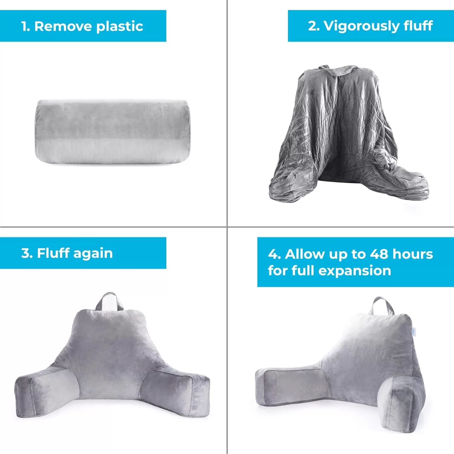imageLINENSPA Reading Pillow with Shredded Memory Foam Back Pillow for Sitting in Bed Reading Gaming Watching TV  Chair Pillow with Arms Dorm Room Essentials StoneStone