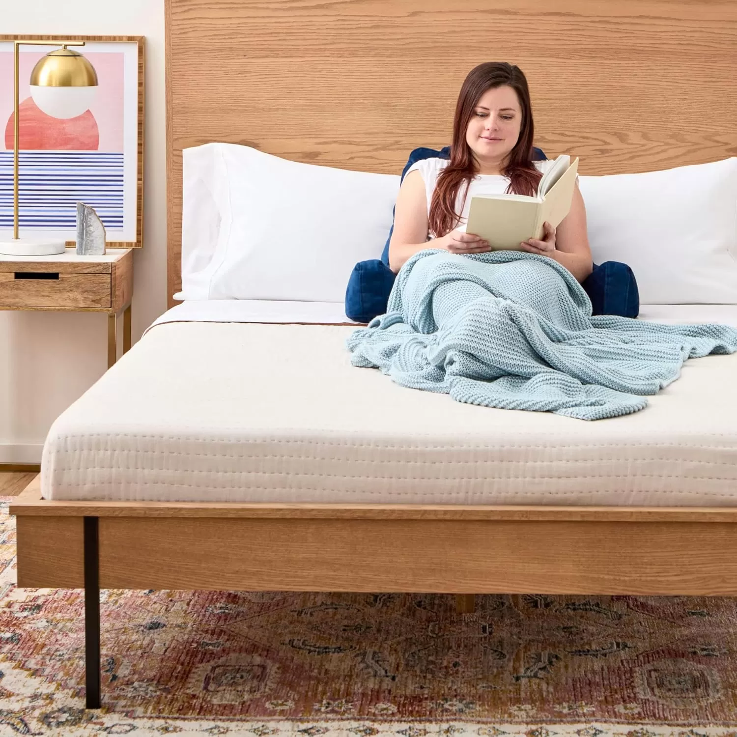 imageLINENSPA Reading Pillow with Shredded Memory Foam Back Pillow for Sitting in Bed Reading Gaming Watching TV  Chair Pillow with Arms Dorm Room Essentials StoneNavy
