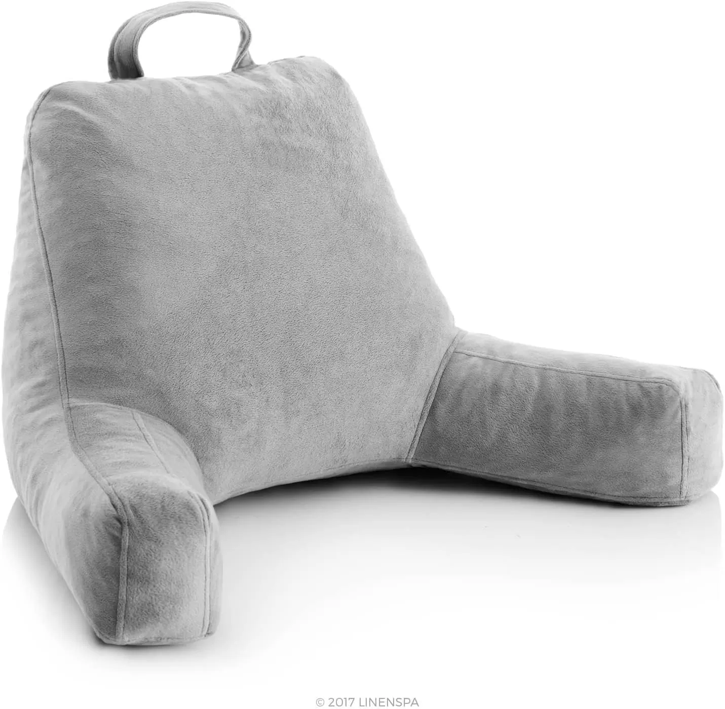 imageLINENSPA Reading Pillow with Shredded Memory Foam Back Pillow for Sitting in Bed Reading Gaming Watching TV  Chair Pillow with Arms Dorm Room Essentials StoneStone