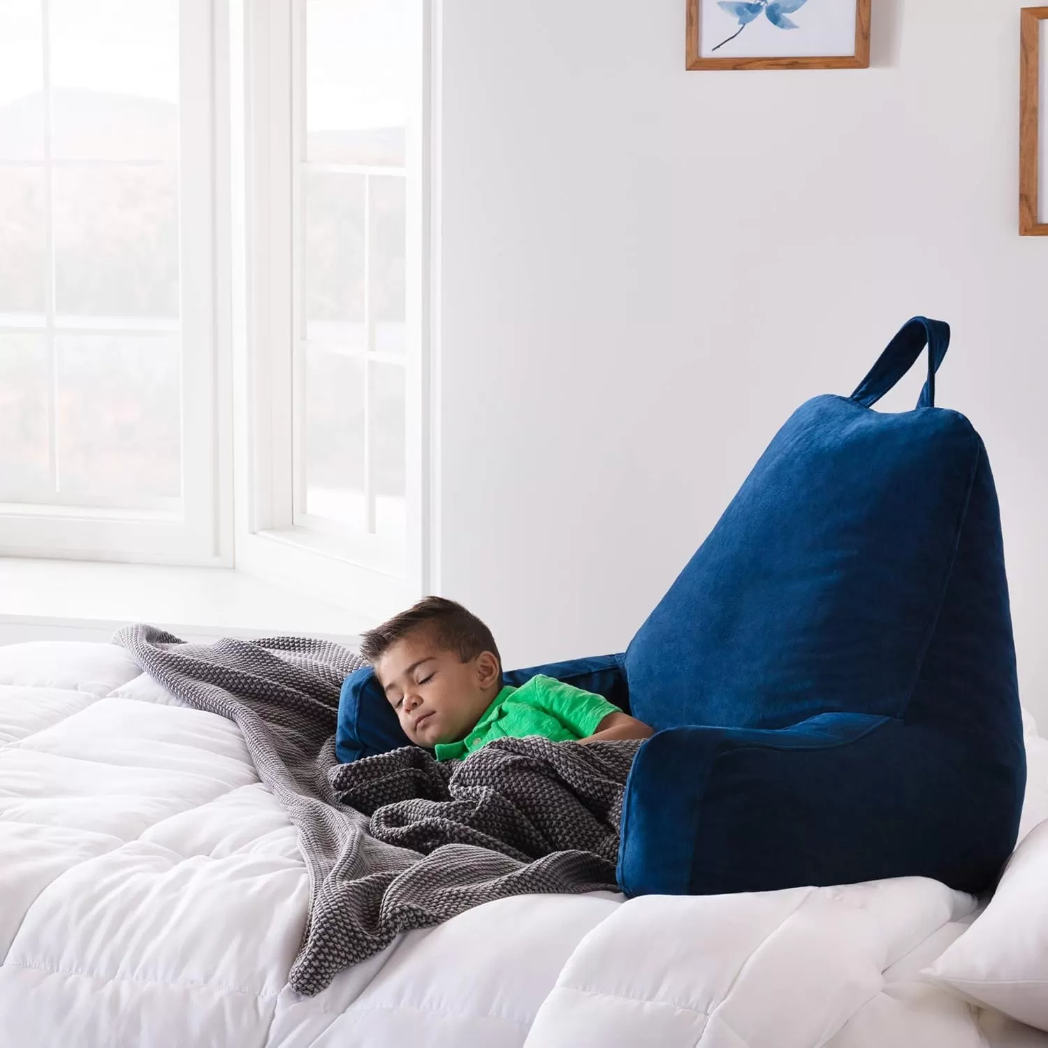 imageLINENSPA Reading Pillow with Shredded Memory Foam Back Pillow for Sitting in Bed Reading Gaming Watching TV  Chair Pillow with Arms Dorm Room Essentials StoneNavy