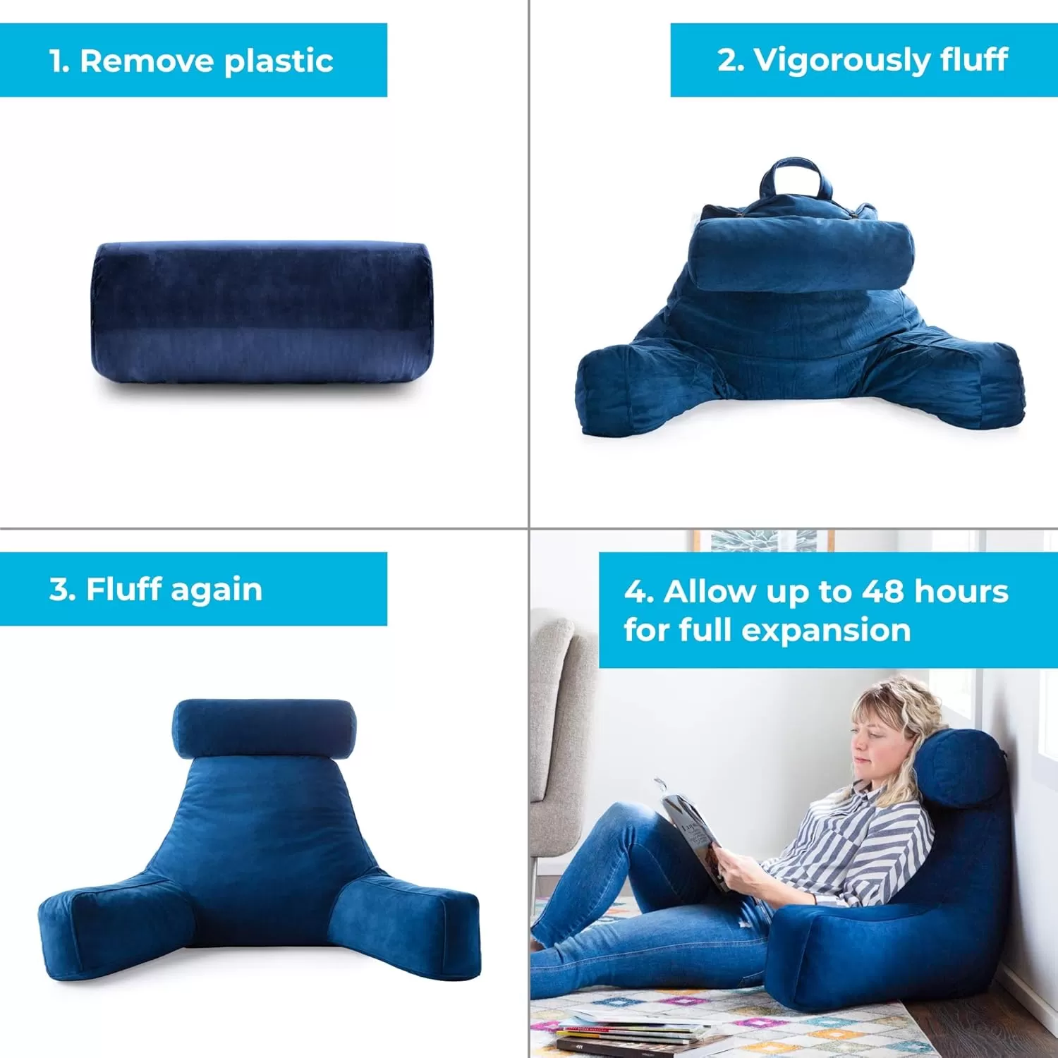 imageLINENSPA Reading Pillow with Shredded Memory Foam Back Pillow for Sitting in Bed Reading Gaming Watching TV  Chair Pillow with Arms Dorm Room Essentials StoneNavy