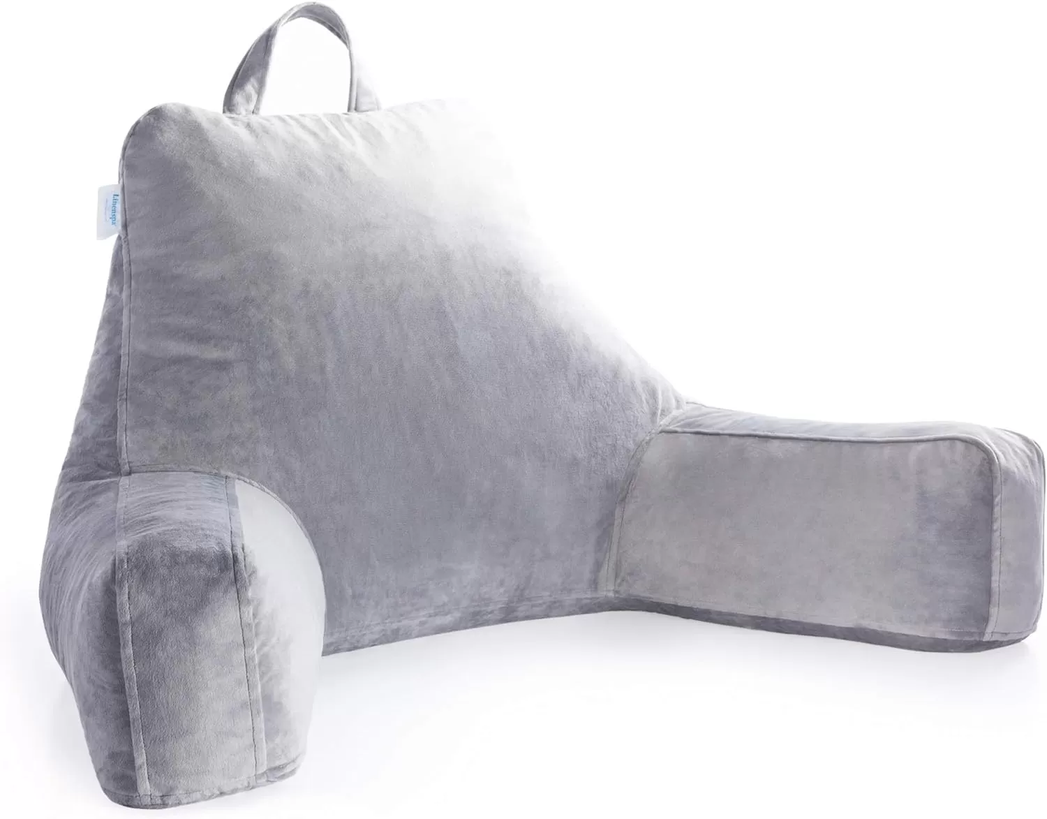 imageLINENSPA Reading Pillow with Shredded Memory Foam Back Pillow for Sitting in Bed Reading Gaming Watching TV  Chair Pillow with Arms Dorm Room Essentials StoneStone