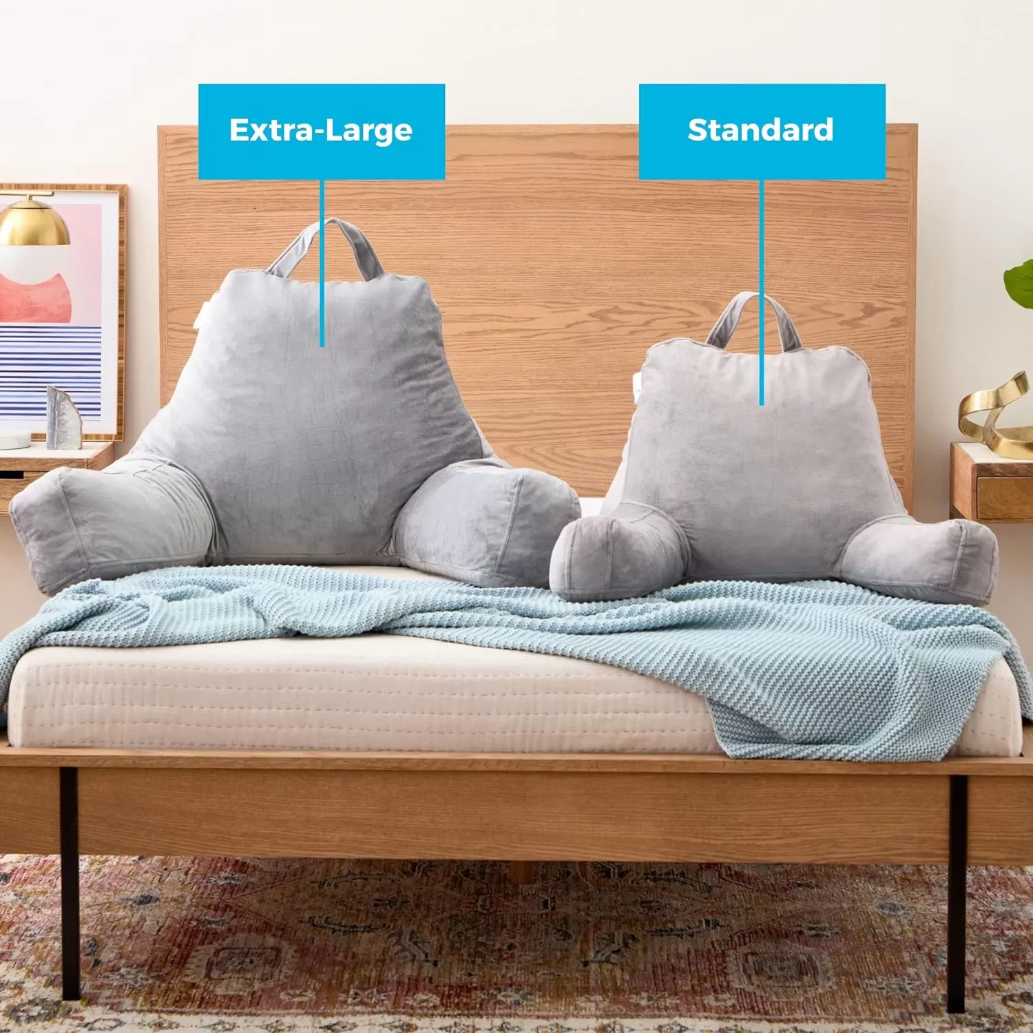 imageLINENSPA Reading Pillow with Shredded Memory Foam Back Pillow for Sitting in Bed Reading Gaming Watching TV  Chair Pillow with Arms Dorm Room Essentials StoneStone