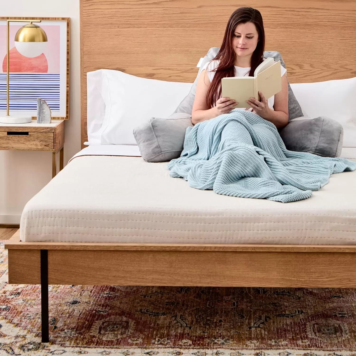 imageLINENSPA Reading Pillow with Shredded Memory Foam Back Pillow for Sitting in Bed Reading Gaming Watching TV  Chair Pillow with Arms Dorm Room Essentials StoneStone