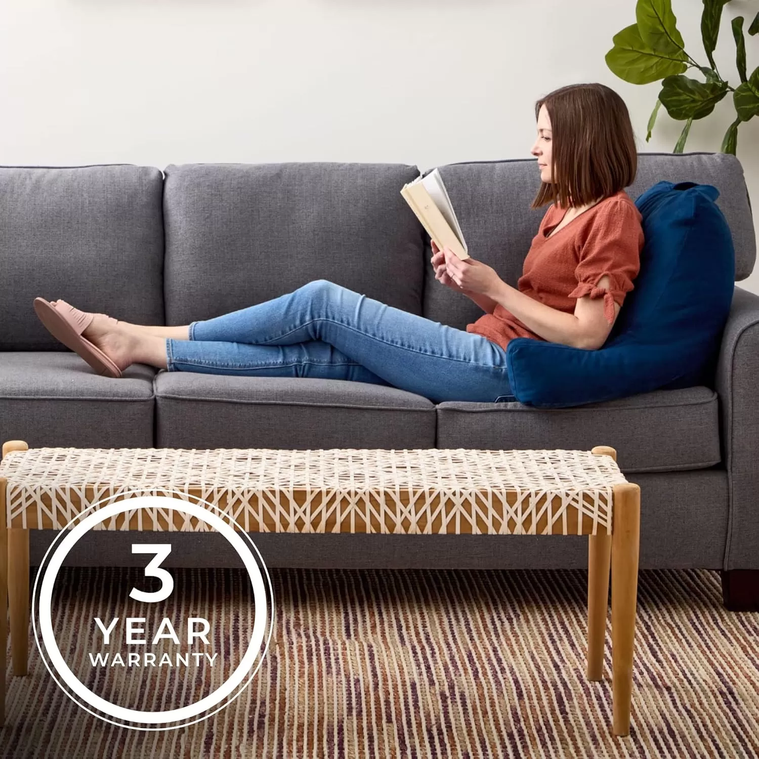 imageLINENSPA Reading Pillow with Shredded Memory Foam Back Pillow for Sitting in Bed Reading Gaming Watching TV  Chair Pillow with Arms Dorm Room Essentials StoneNavy