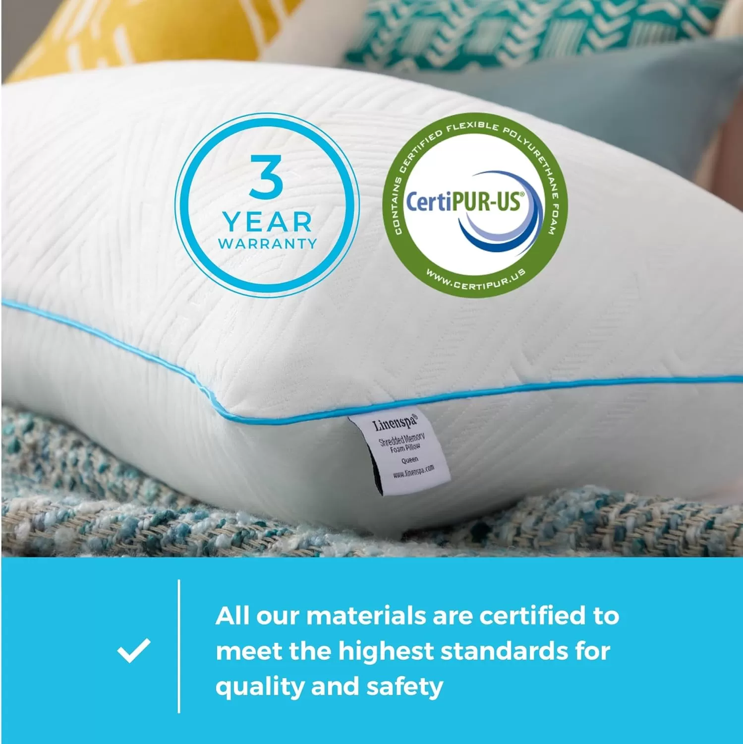 imageLINENSPA Shredded Gel Memory Foam Pillow  Cooling Bed Pillow  Side Stomach and Back Sleepers  StandardWhite