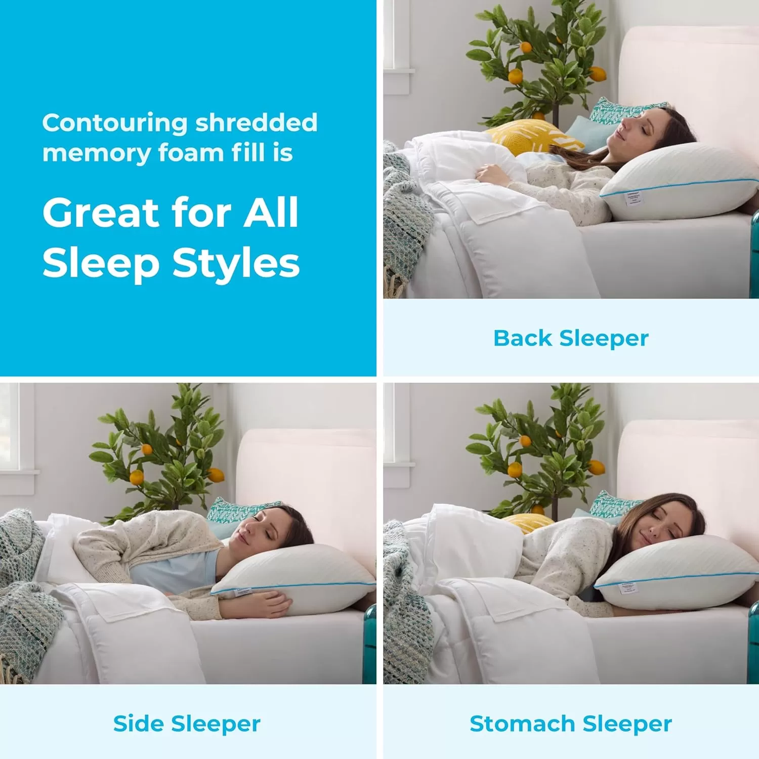 imageLINENSPA Shredded Gel Memory Foam Pillow  Cooling Bed Pillow  Side Stomach and Back Sleepers  StandardWhite