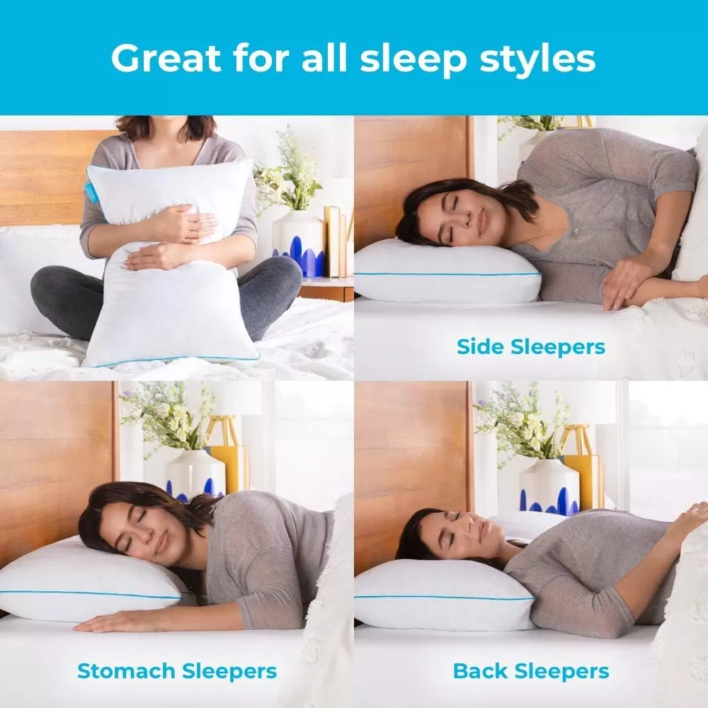 imageLINENSPA Two Pack Shredded Gel Memory Foam Pillow  Cooling Bed Pillow  Side Stomach and Back Sleepers  Pack of 2  Queen WhiteWhite