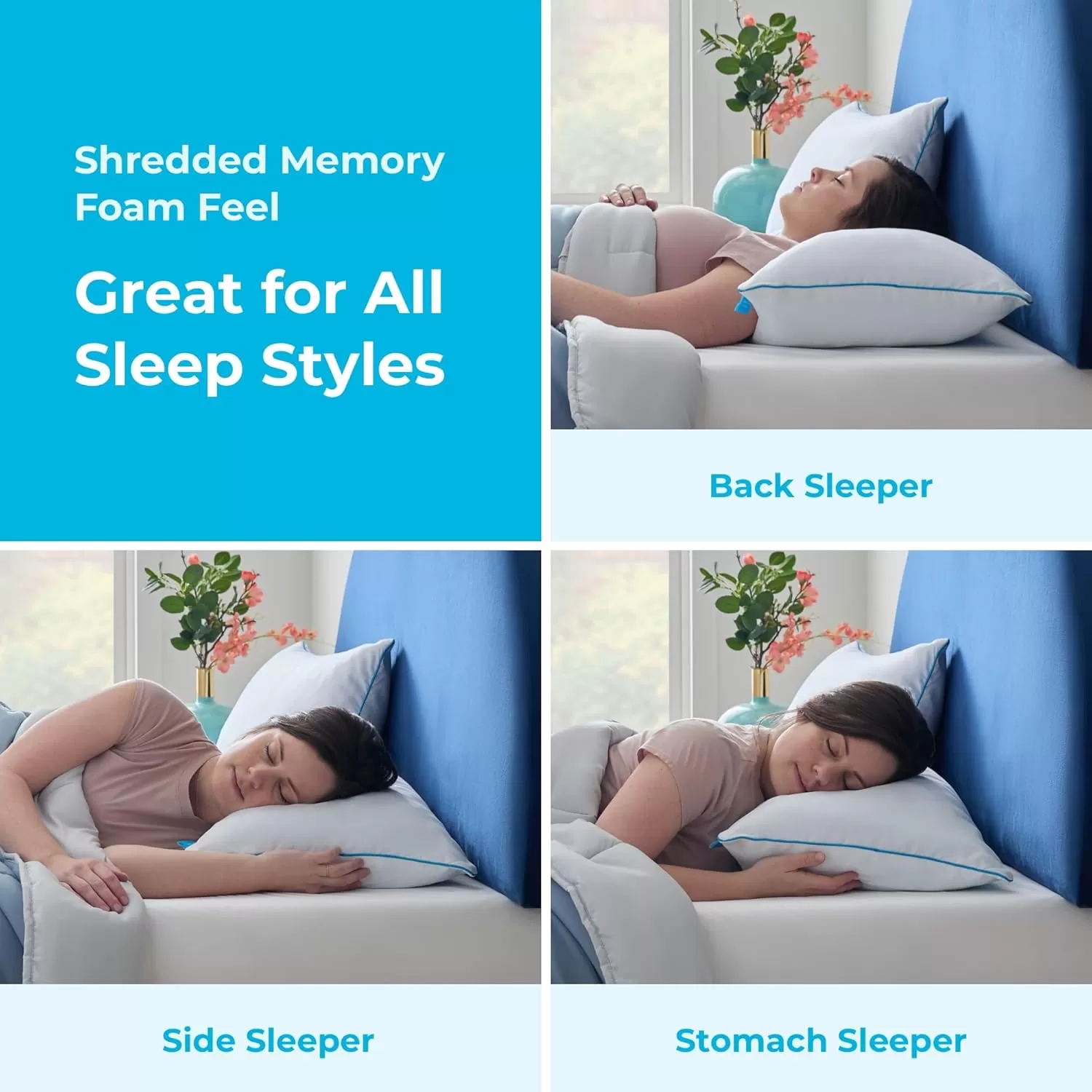 imageLINENSPA Two Pack Shredded Gel Memory Foam Pillow  Cooling Bed Pillow  Side Stomach and Back Sleepers  Pack of 2  Queen WhiteWhite