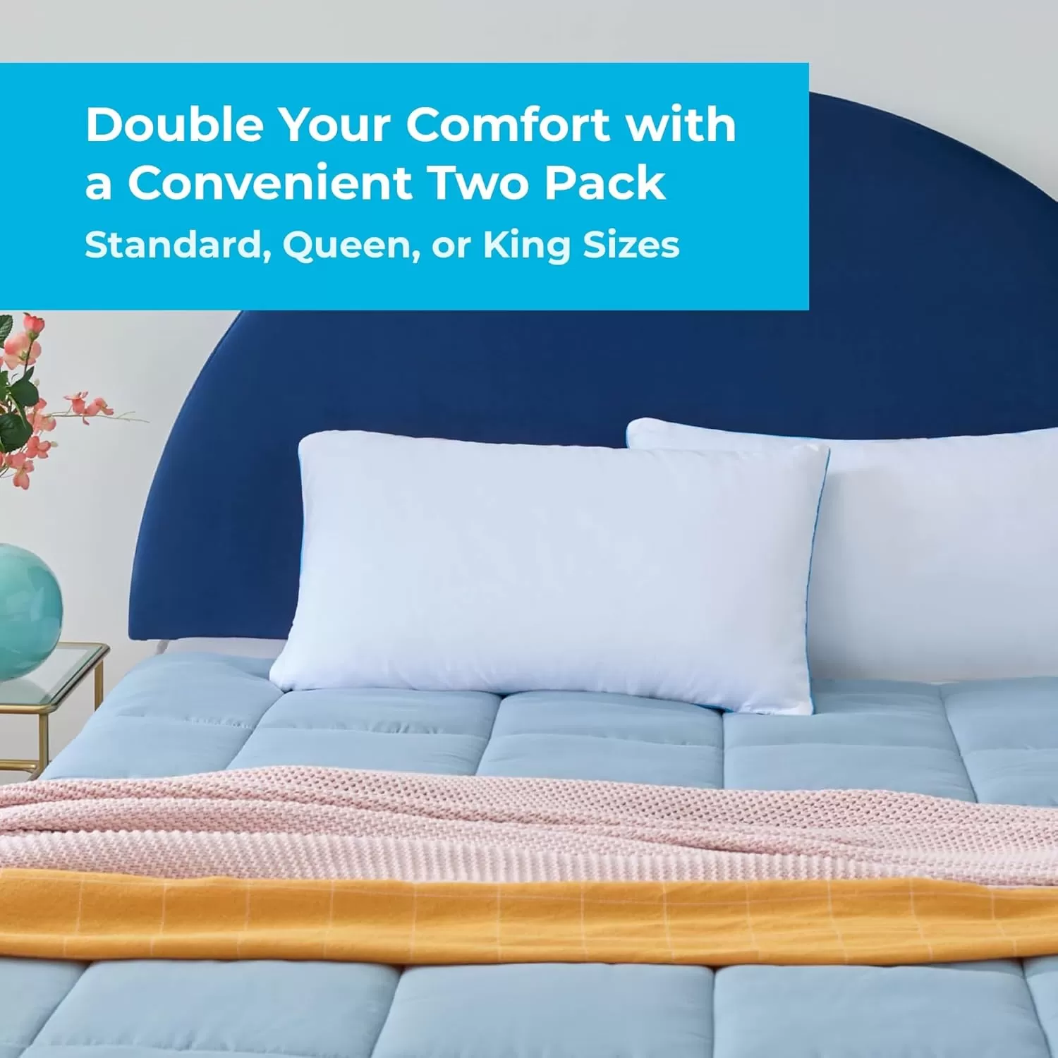imageLINENSPA Two Pack Shredded Gel Memory Foam Pillow  Cooling Bed Pillow  Side Stomach and Back Sleepers  Pack of 2  Queen WhiteWhite