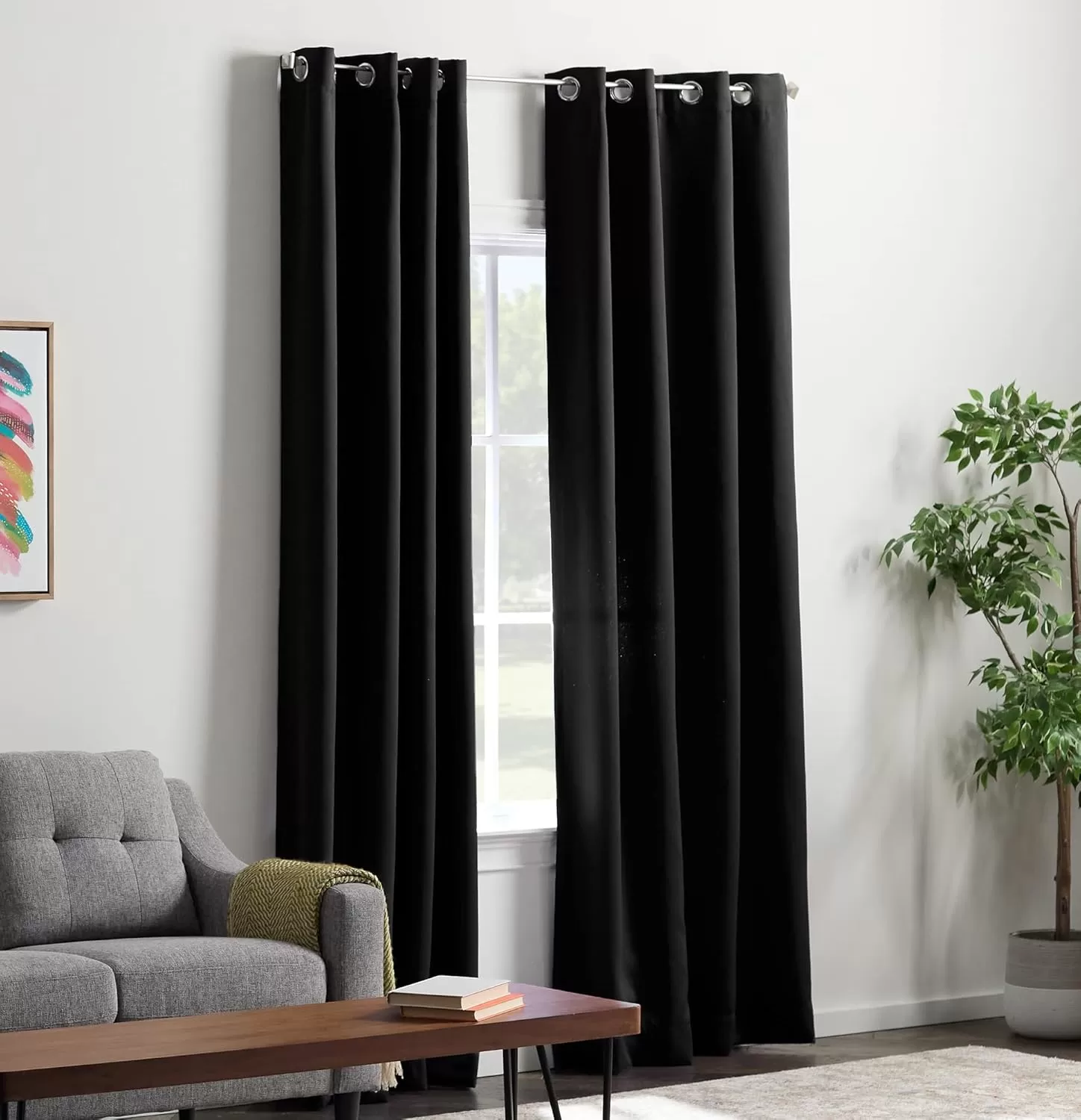 imageLinenspa 85 Blackout Curtain 2 Panels Set  Black Curtains 108 Inch Length  Thermal Insulated Noise Reducing  Dorm Room EssentialsBlack