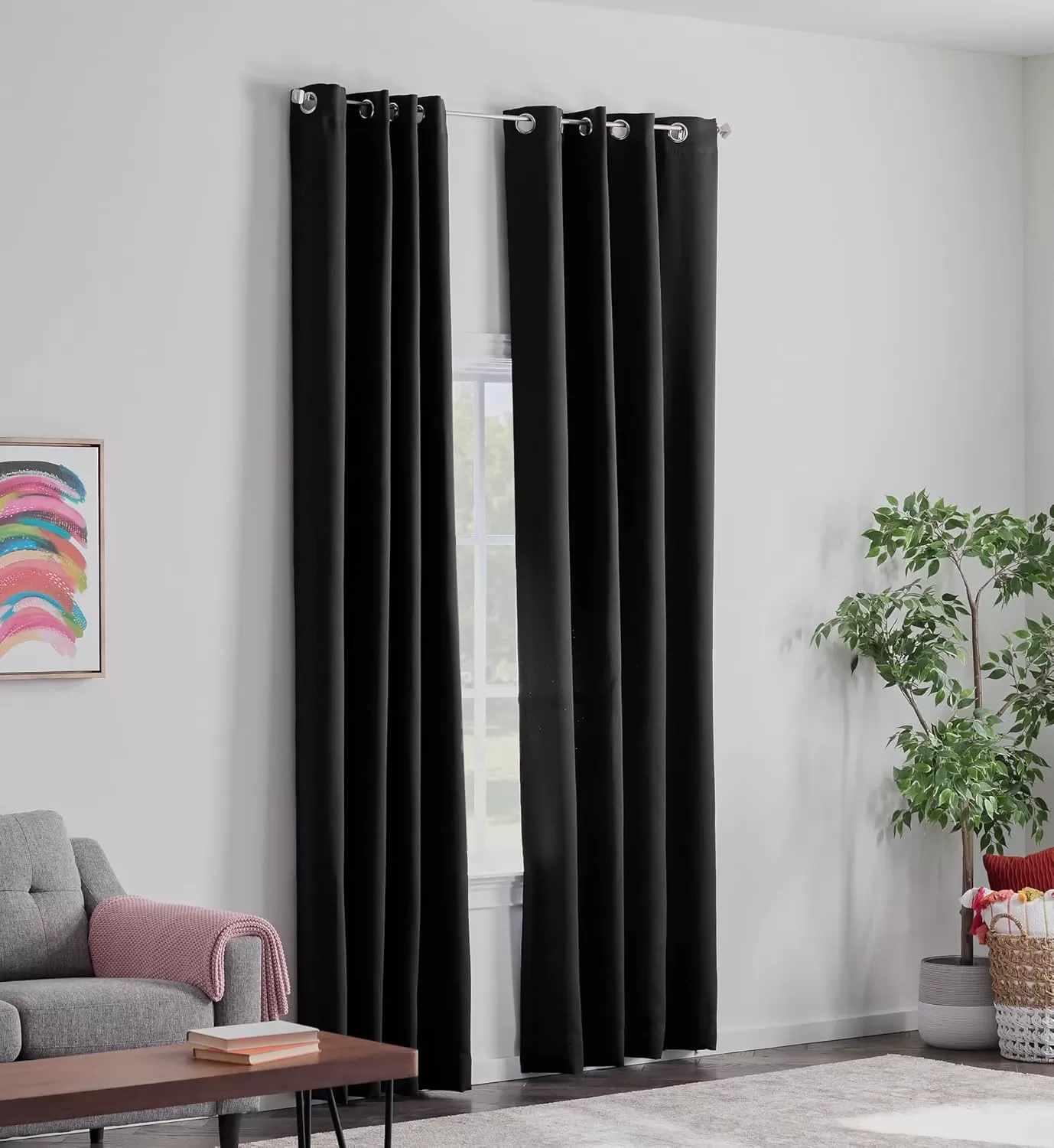 imageLinenspa 85 Blackout Curtain 2 Panels Set  Black Curtains 108 Inch Length  Thermal Insulated Noise Reducing  Dorm Room EssentialsBlack
