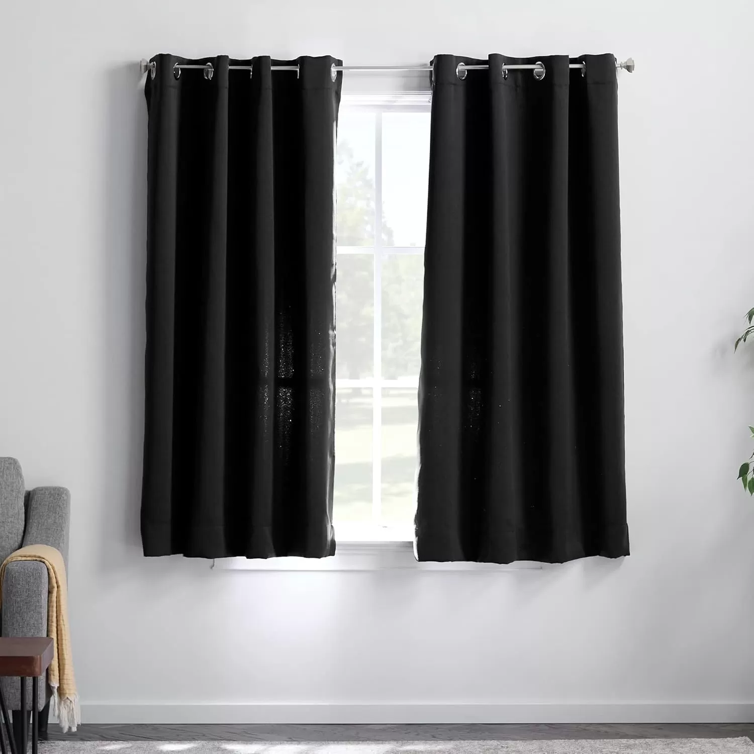 imageLinenspa 85 Blackout Curtain 2 Panels Set  Black Curtains 108 Inch Length  Thermal Insulated Noise Reducing  Dorm Room EssentialsBlack