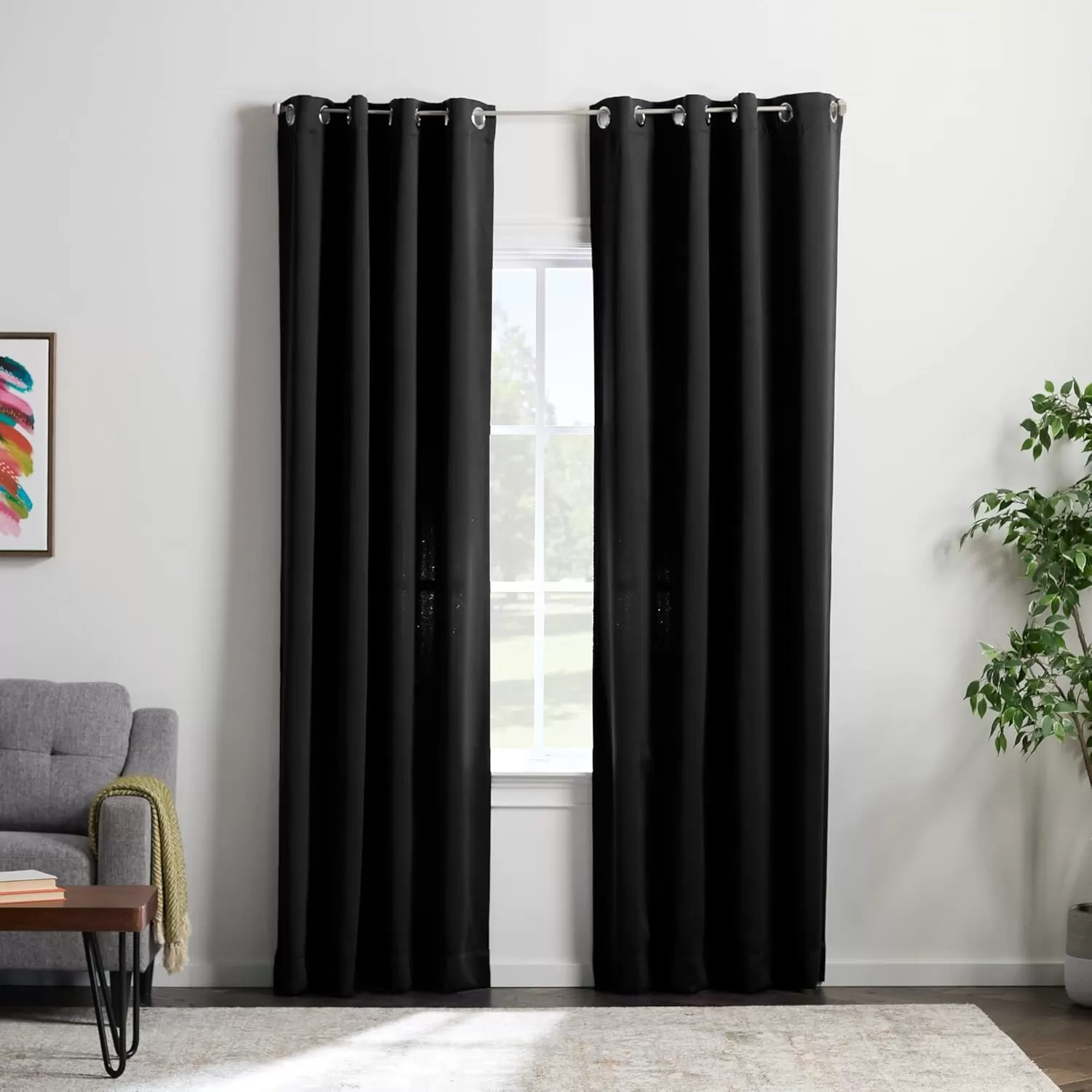 imageLinenspa 85 Blackout Curtain 2 Panels Set  Black Curtains 108 Inch Length  Thermal Insulated Noise Reducing  Dorm Room EssentialsBlack