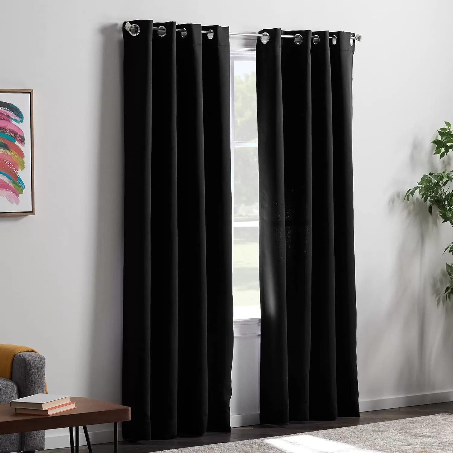 imageLinenspa 85 Blackout Curtain 2 Panels Set  Black Curtains 108 Inch Length  Thermal Insulated Noise Reducing  Dorm Room EssentialsBlack
