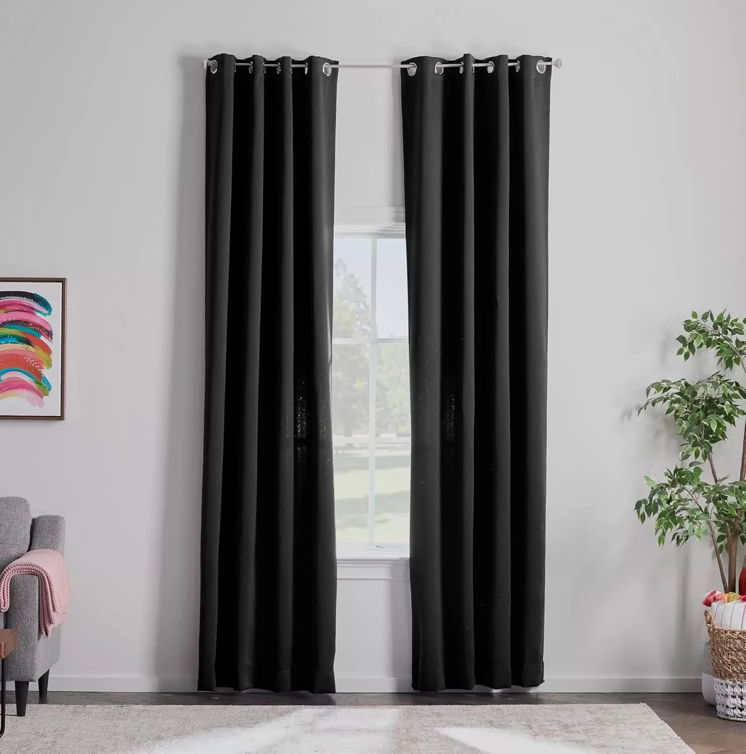 imageLinenspa 85 Blackout Curtain 2 Panels Set  Black Curtains 108 Inch Length  Thermal Insulated Noise Reducing  Dorm Room EssentialsBlack