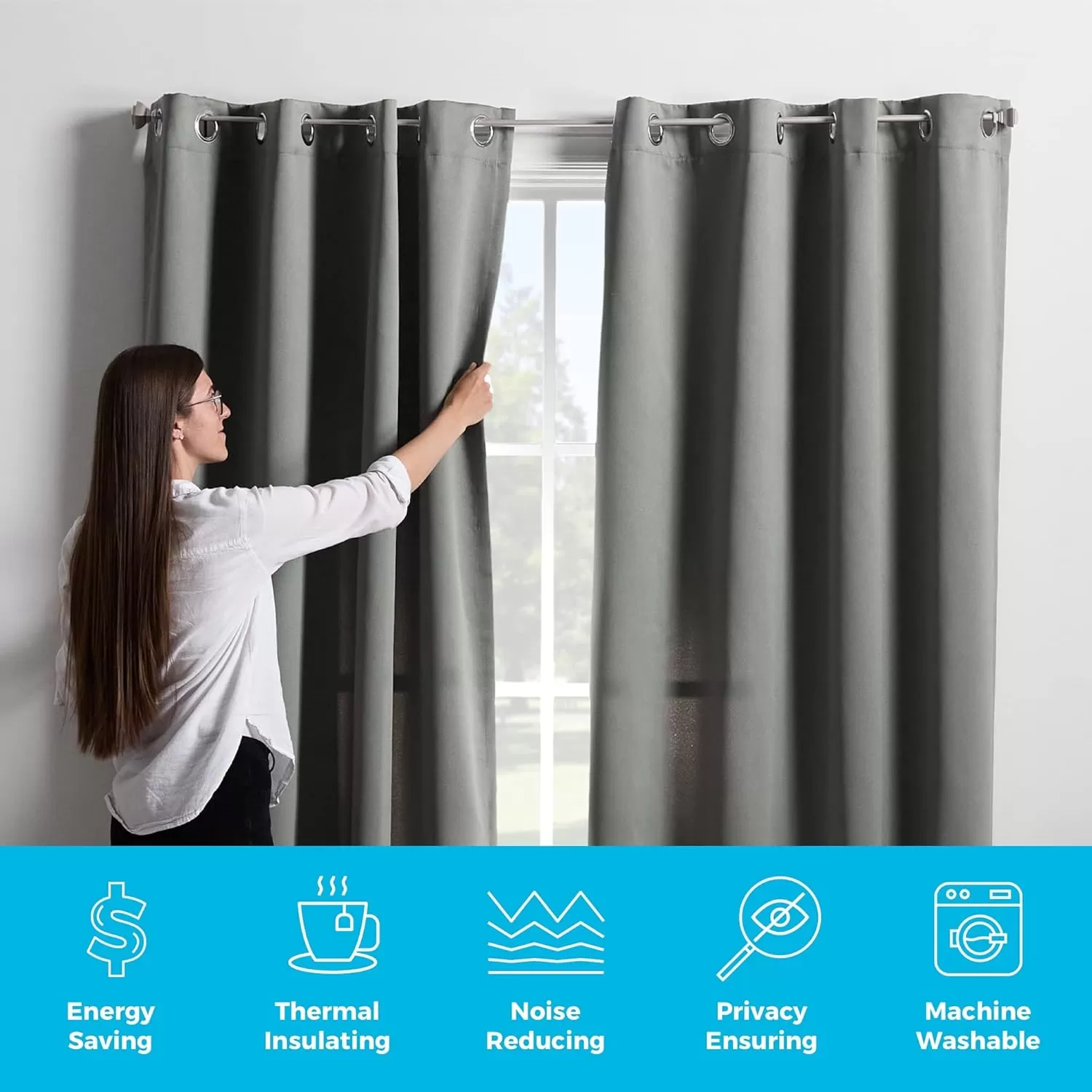 imageLinenspa 85 Blackout Curtain 2 Panels Set  Black Curtains 108 Inch Length  Thermal Insulated Noise Reducing  Dorm Room EssentialsGrey