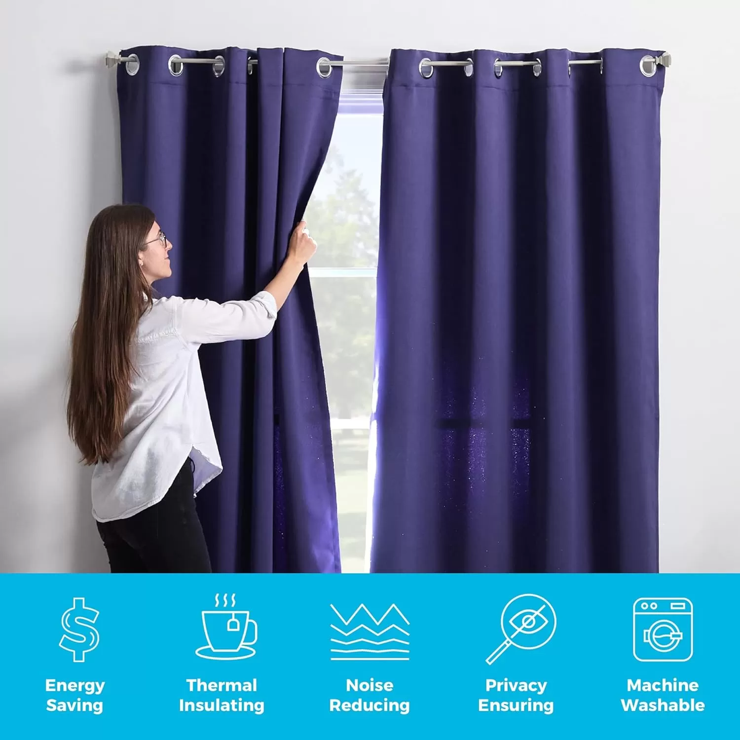 imageLinenspa 85 Blackout Curtain 2 Panels Set  Black Curtains 108 Inch Length  Thermal Insulated Noise Reducing  Dorm Room EssentialsNavy