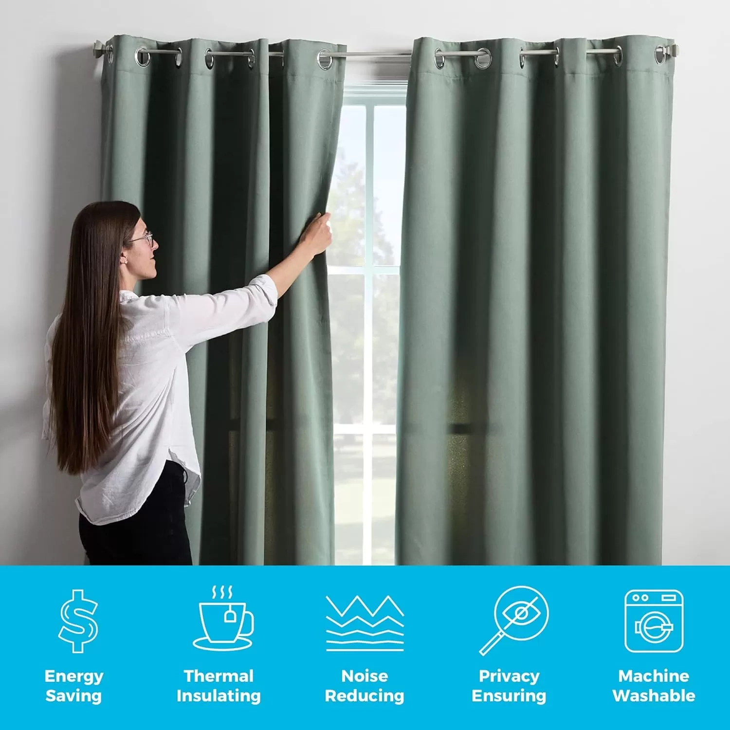 imageLinenspa 85 Blackout Curtain 2 Panels Set  Black Curtains 108 Inch Length  Thermal Insulated Noise Reducing  Dorm Room EssentialsSage