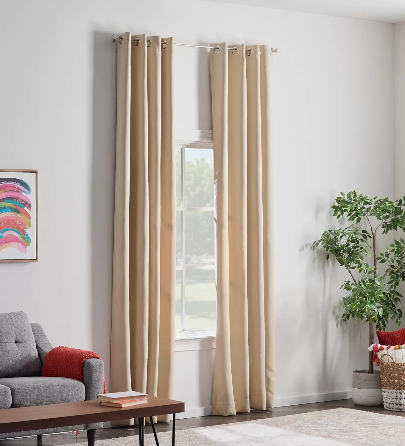 imageLinenspa 85 Blackout Curtain 2 Panels Set  Black Curtains 108 Inch Length  Thermal Insulated Noise Reducing  Dorm Room EssentialsTan