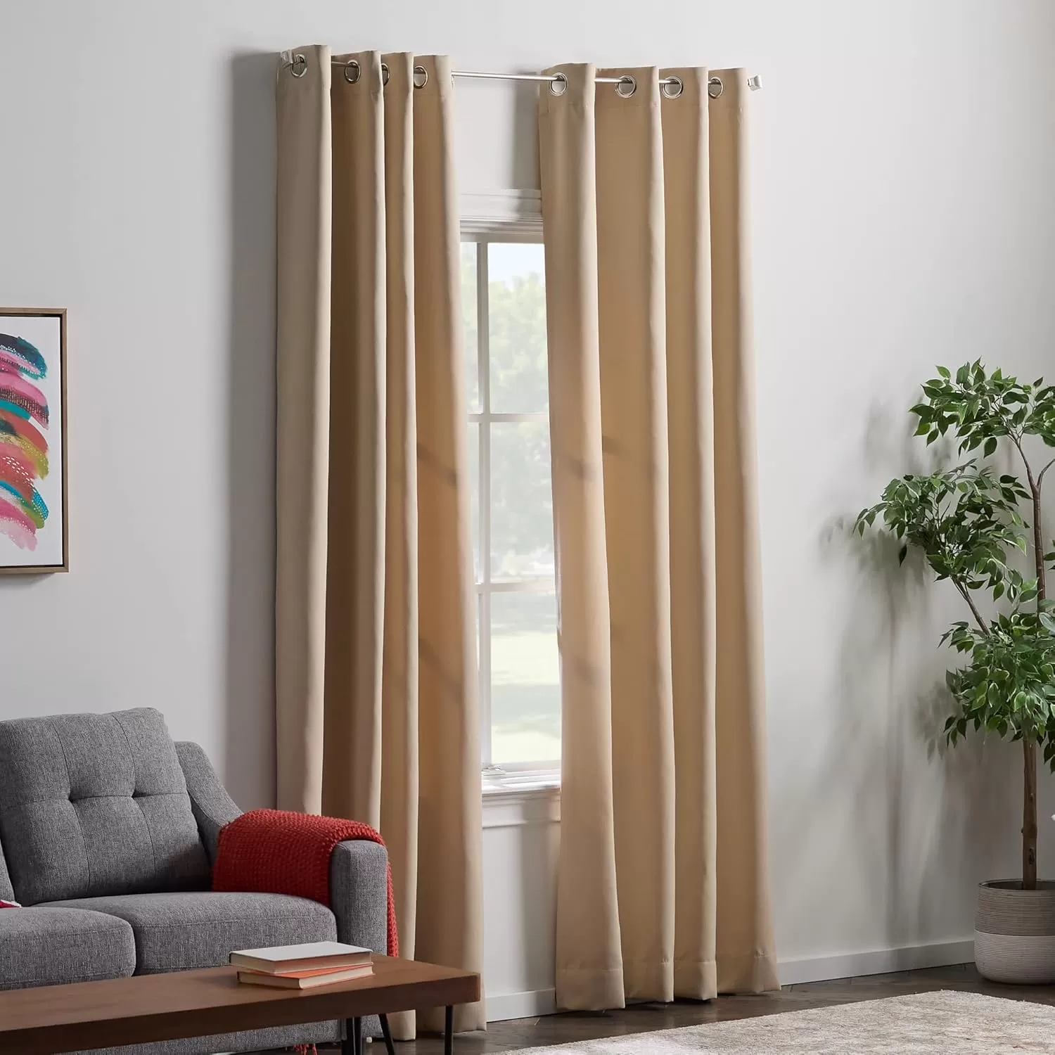 imageLinenspa 85 Blackout Curtain 2 Panels Set  Black Curtains 108 Inch Length  Thermal Insulated Noise Reducing  Dorm Room EssentialsTan