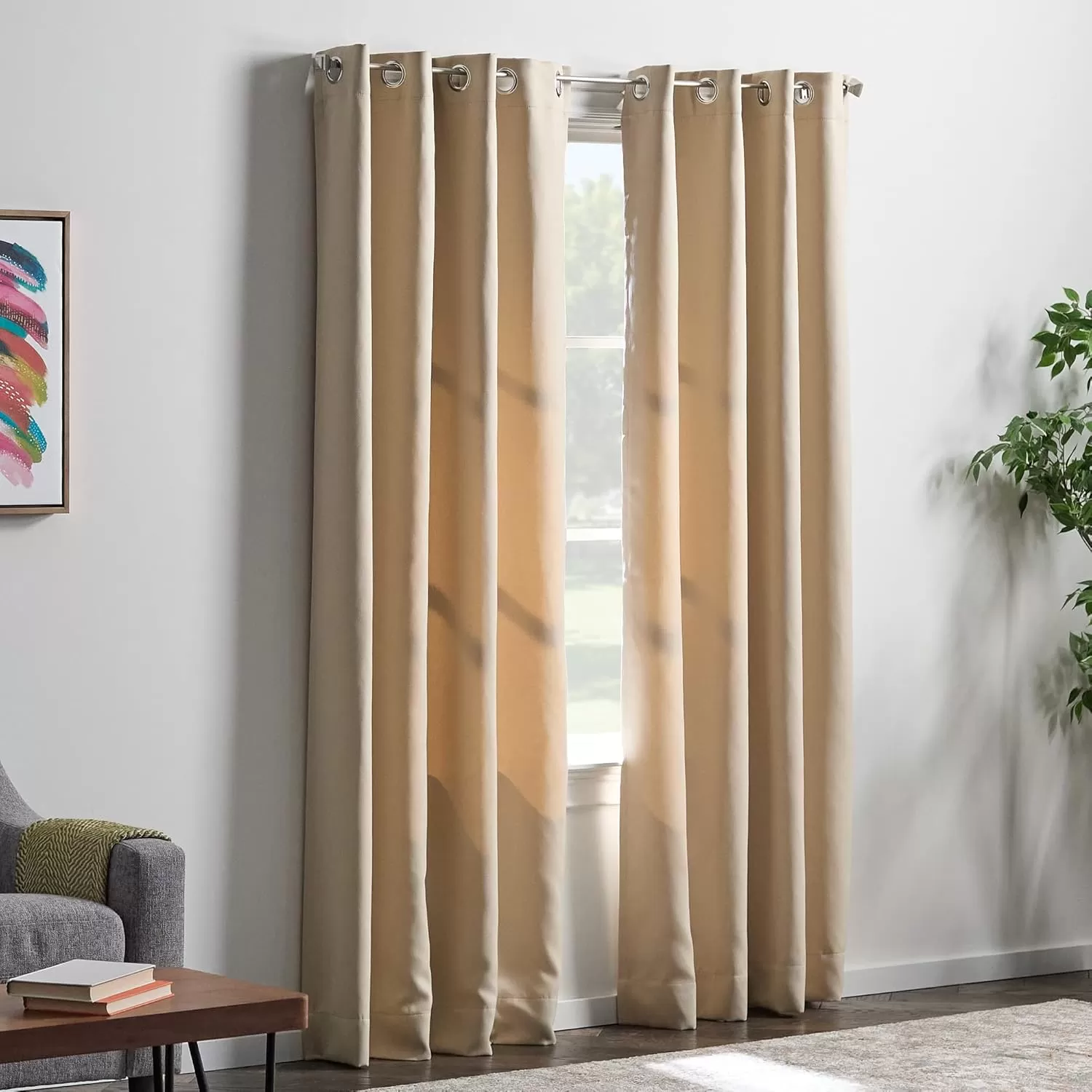 imageLinenspa 85 Blackout Curtain 2 Panels Set  Black Curtains 108 Inch Length  Thermal Insulated Noise Reducing  Dorm Room EssentialsTan