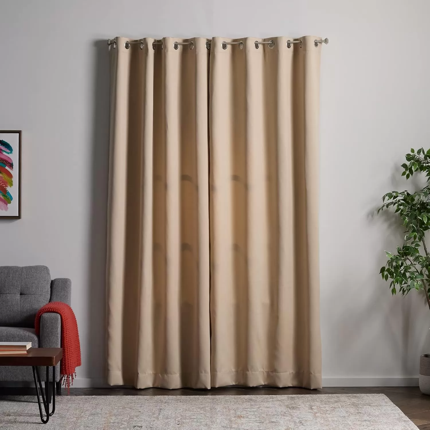 imageLinenspa 85 Blackout Curtain 2 Panels Set  Black Curtains 108 Inch Length  Thermal Insulated Noise Reducing  Dorm Room EssentialsTan
