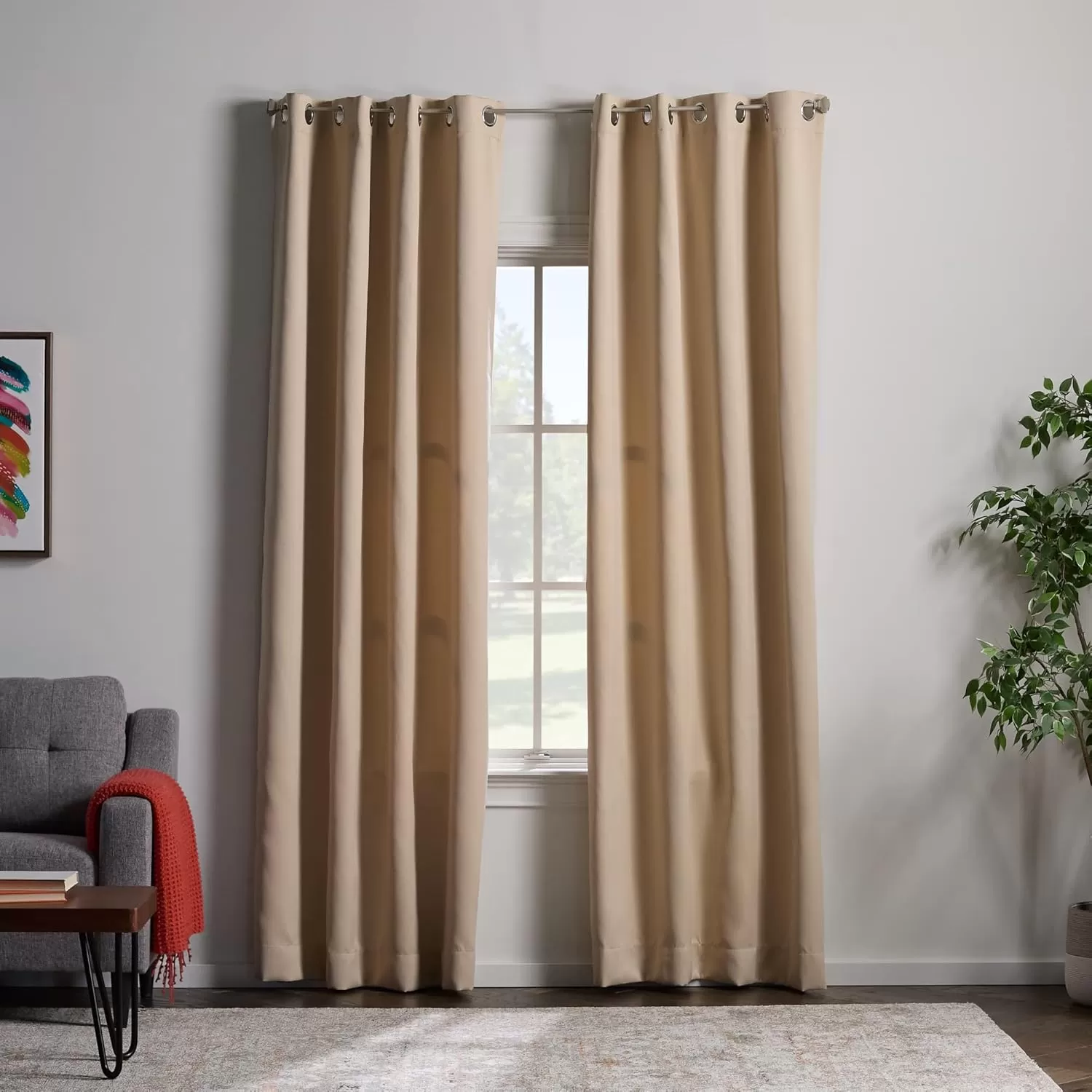 imageLinenspa 85 Blackout Curtain 2 Panels Set  Black Curtains 108 Inch Length  Thermal Insulated Noise Reducing  Dorm Room EssentialsTan